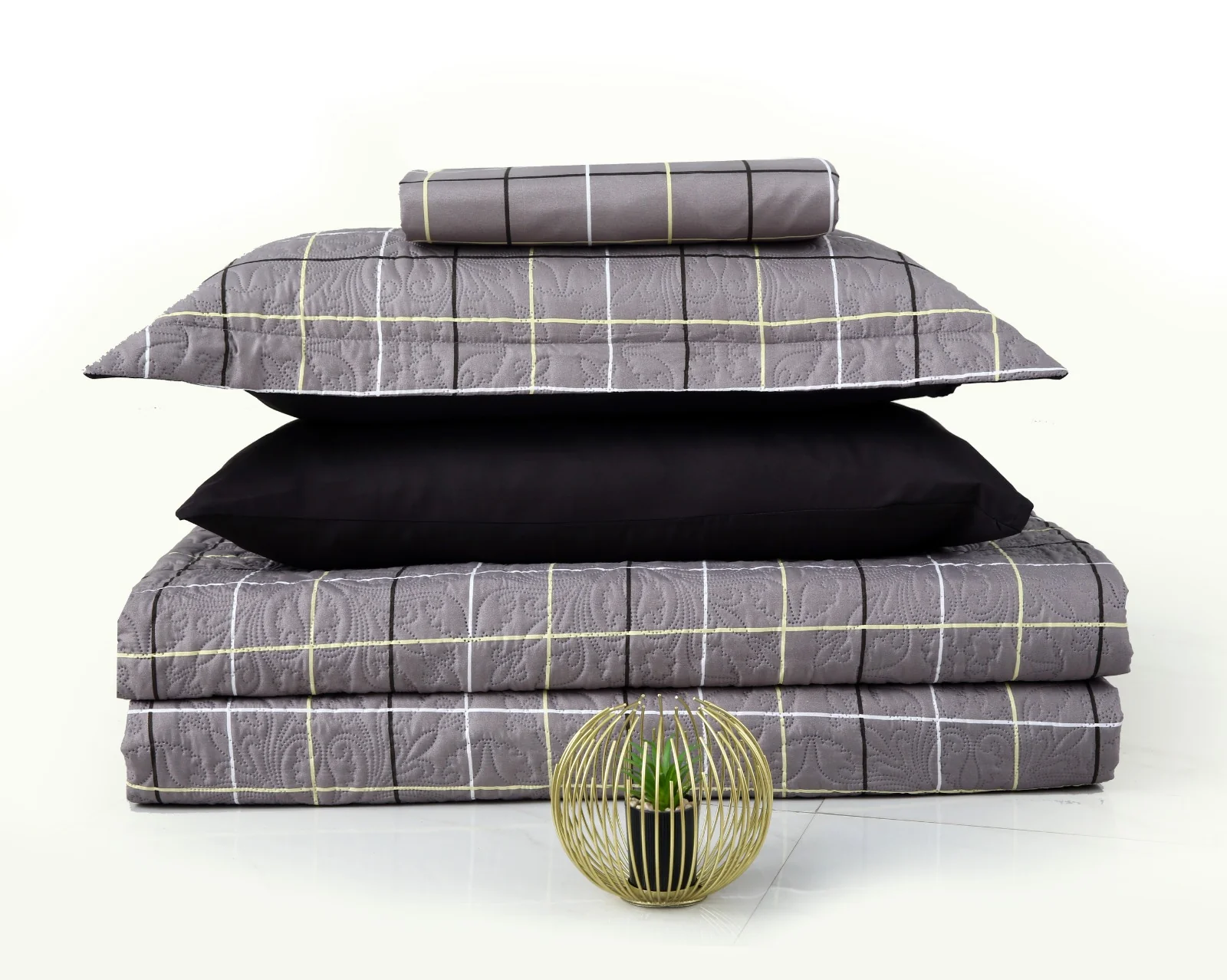 6 PCs Printed Bed Spread Set-Multi Check - Image 12