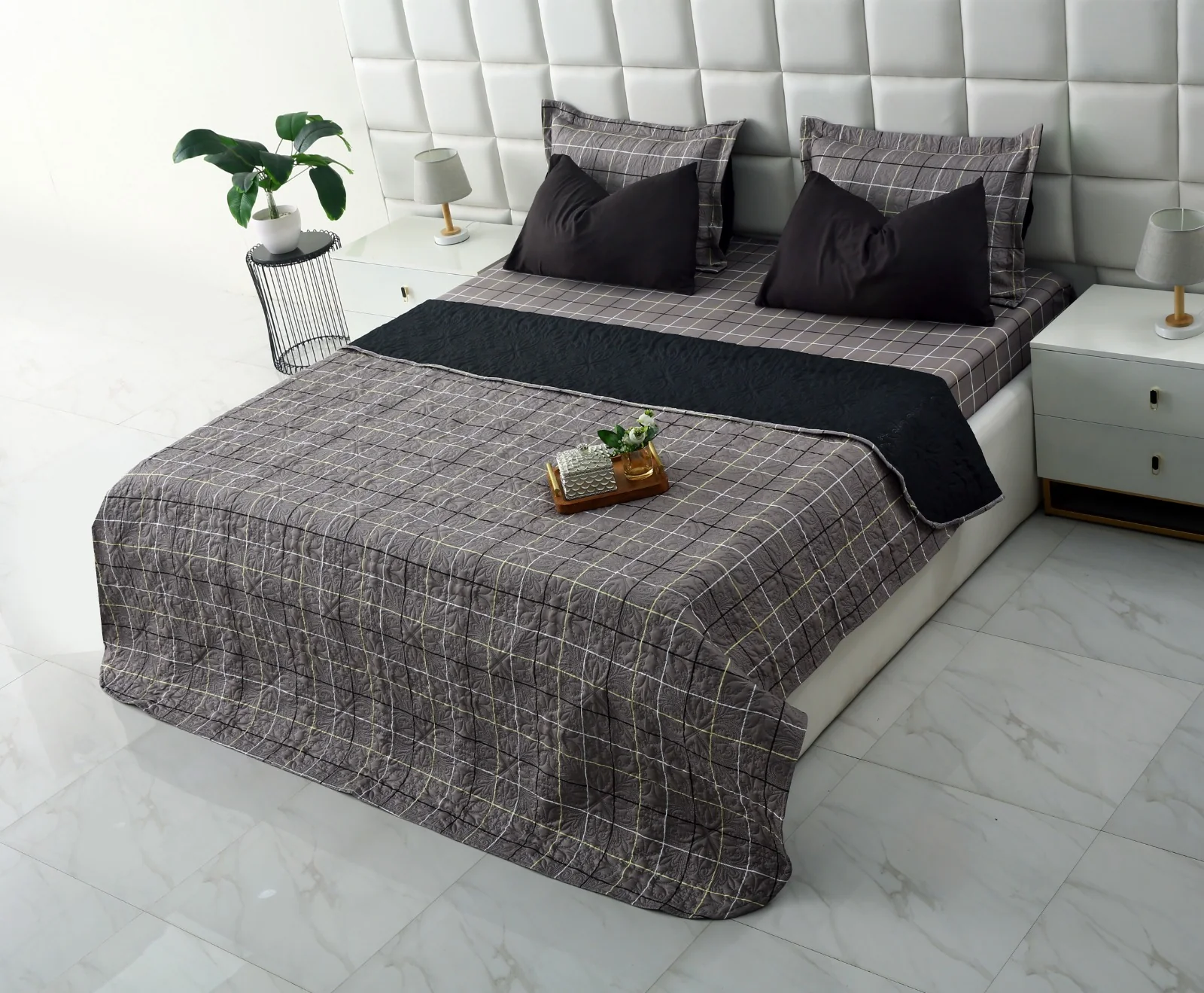 6 PCs Printed Bed Spread Set-Multi Check - Image 4