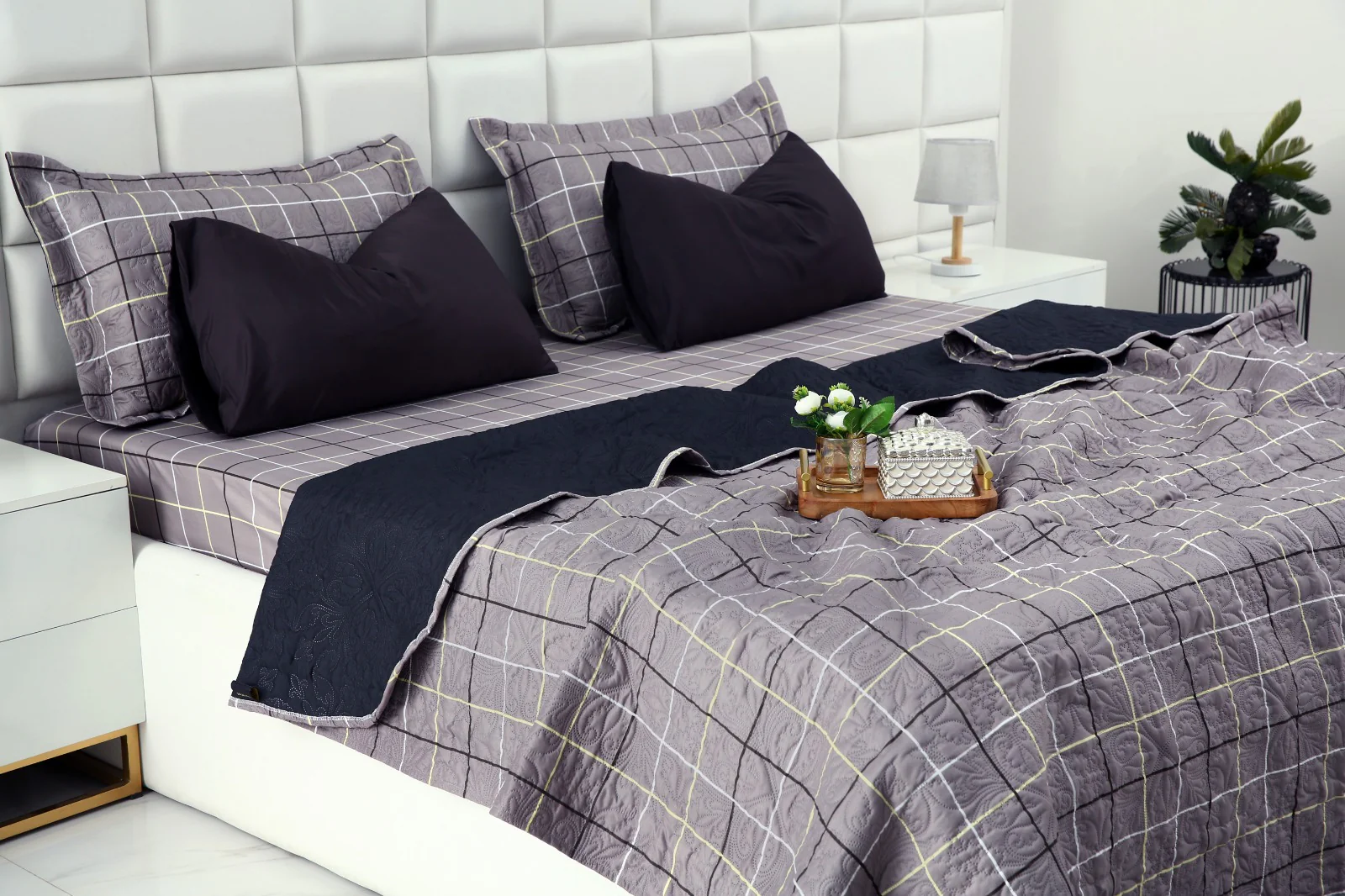6 PCs Printed Bed Spread Set-Multi Check - Image 6