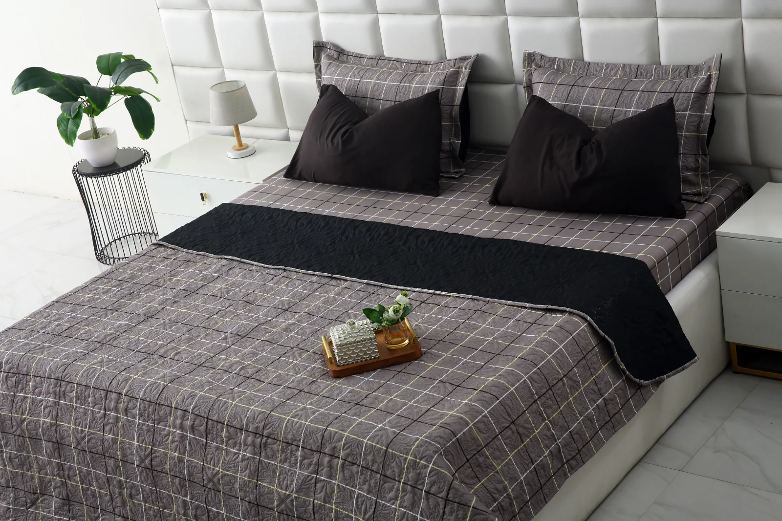 6 PCs Printed Bed Spread Set-Multi Check - Image 7