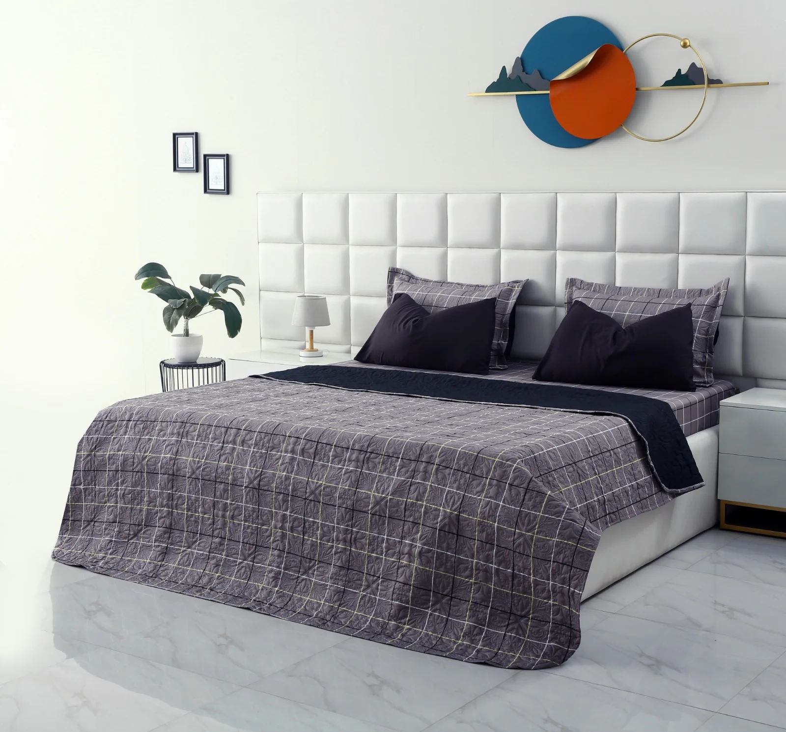 6 PCs Printed Bed Spread Set-Multi Check - Image 8