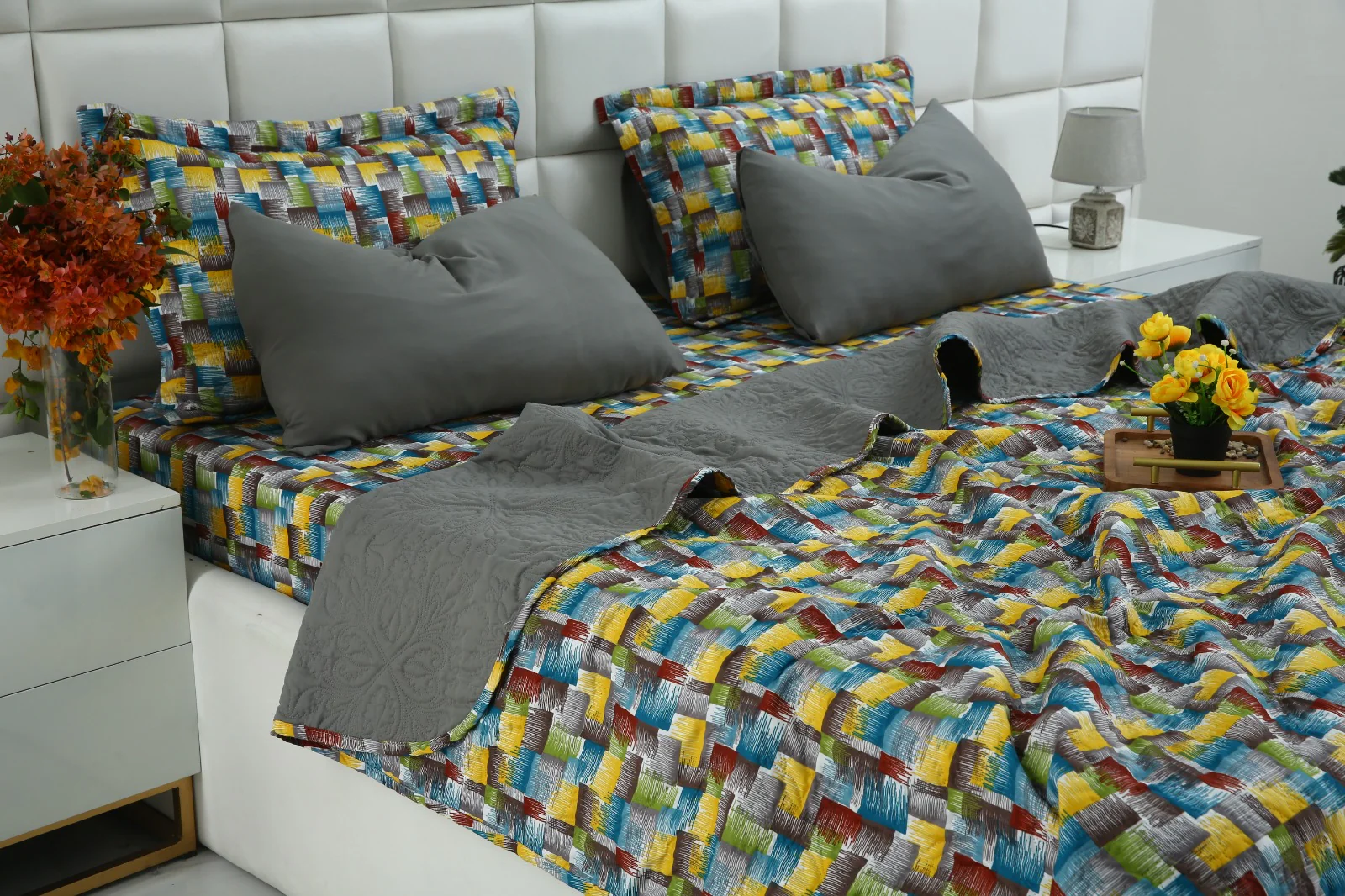 6 PCs Printed Bed Spread Set-Multi Ombre - Image 10