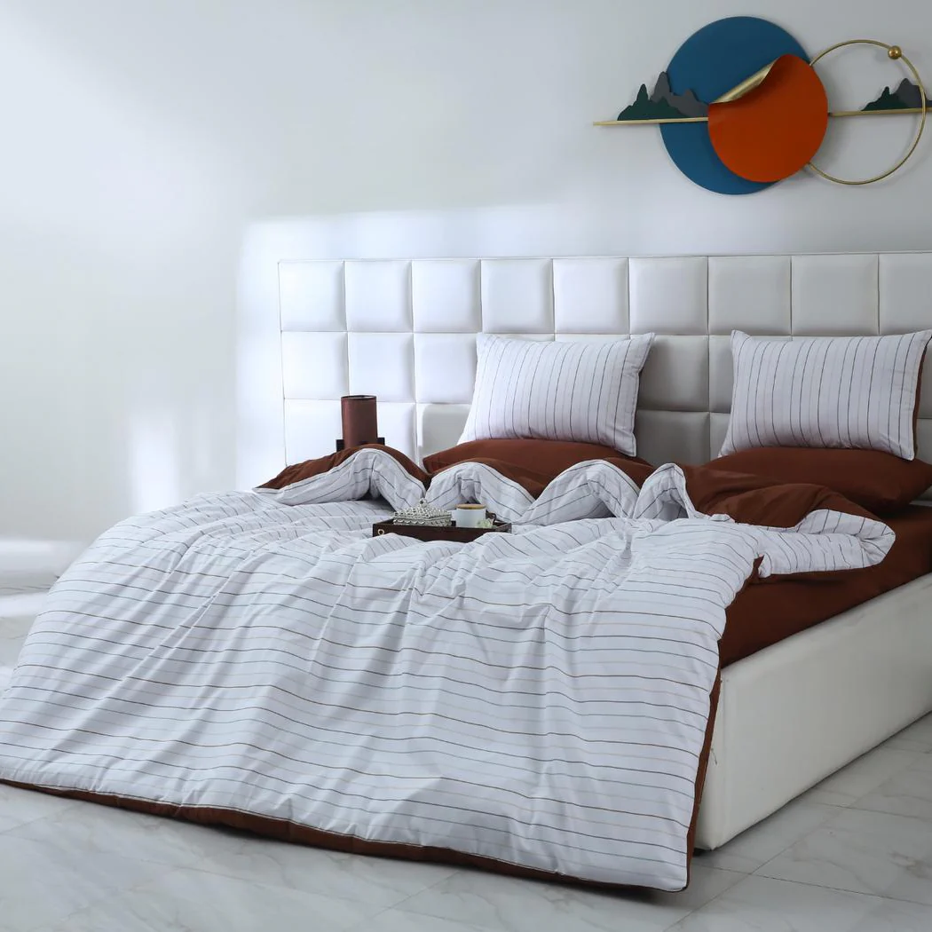 6 PCs Quilt Cover Set-Brown Stripes