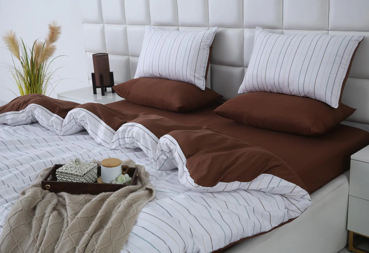 6 PCs Quilt Cover Set-Brown Stripes - Image 10
