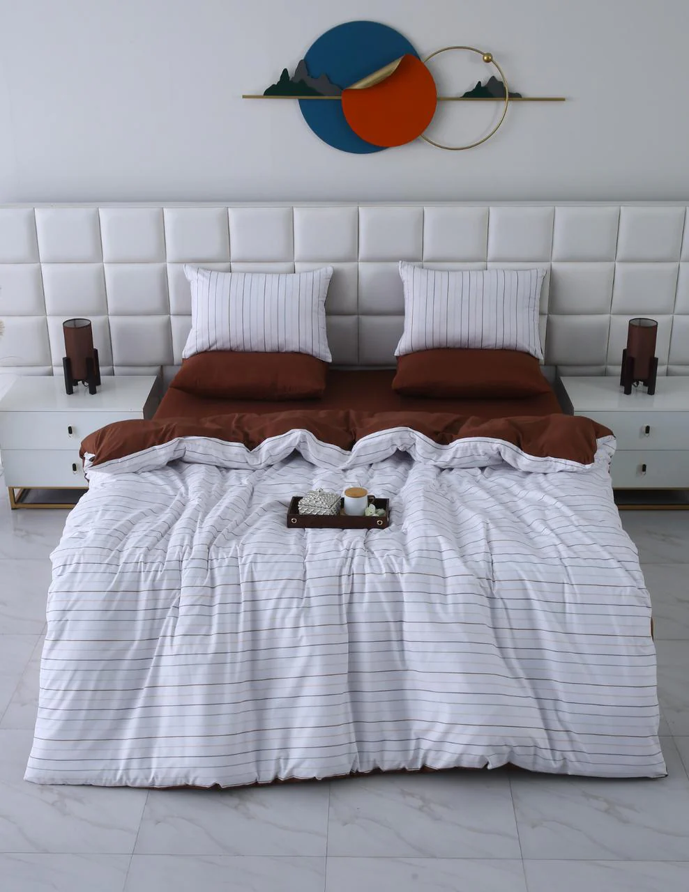 6 PCs Quilt Cover Set-Brown Stripes - Image 14
