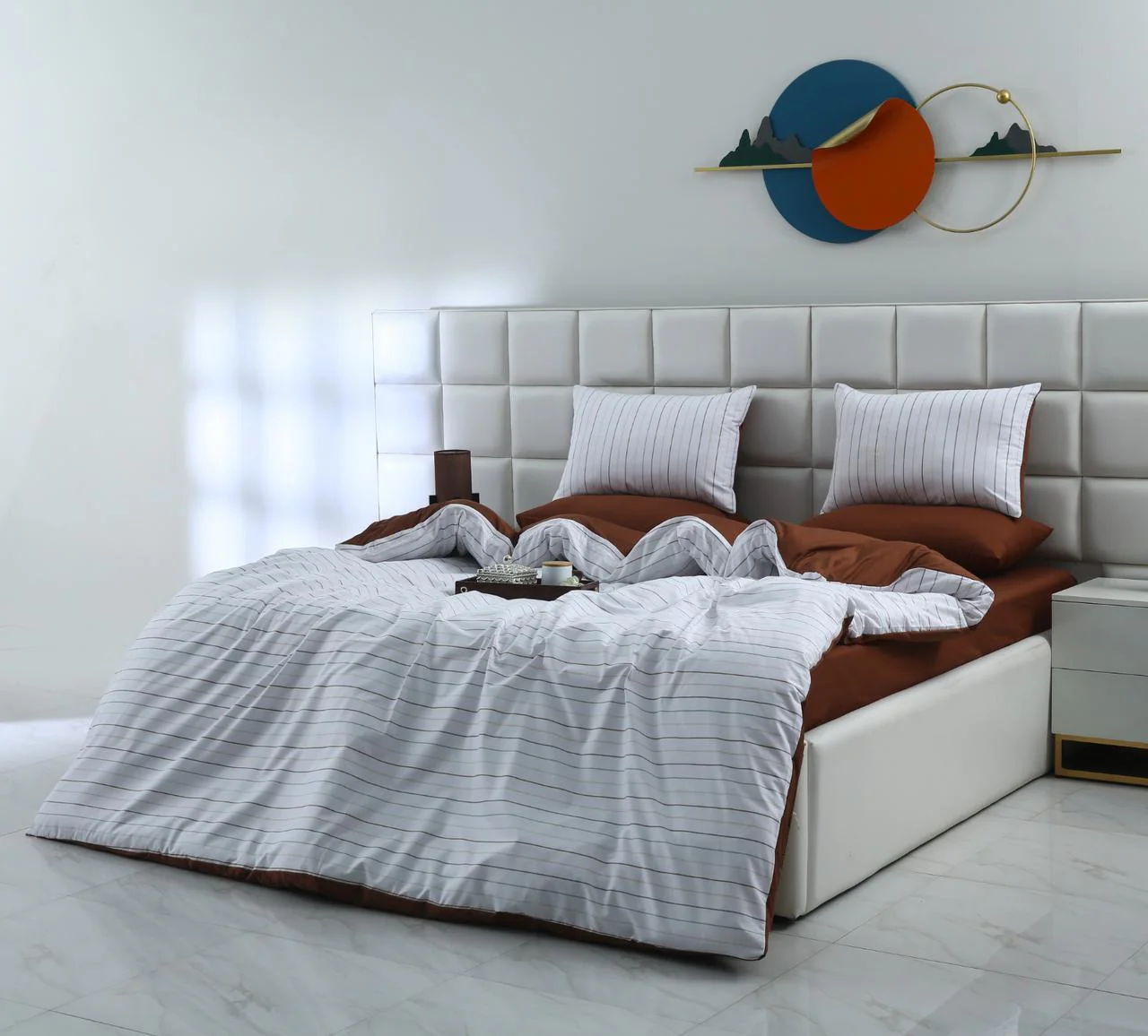 6 PCs Quilt Cover Set-Brown Stripes - Image 4
