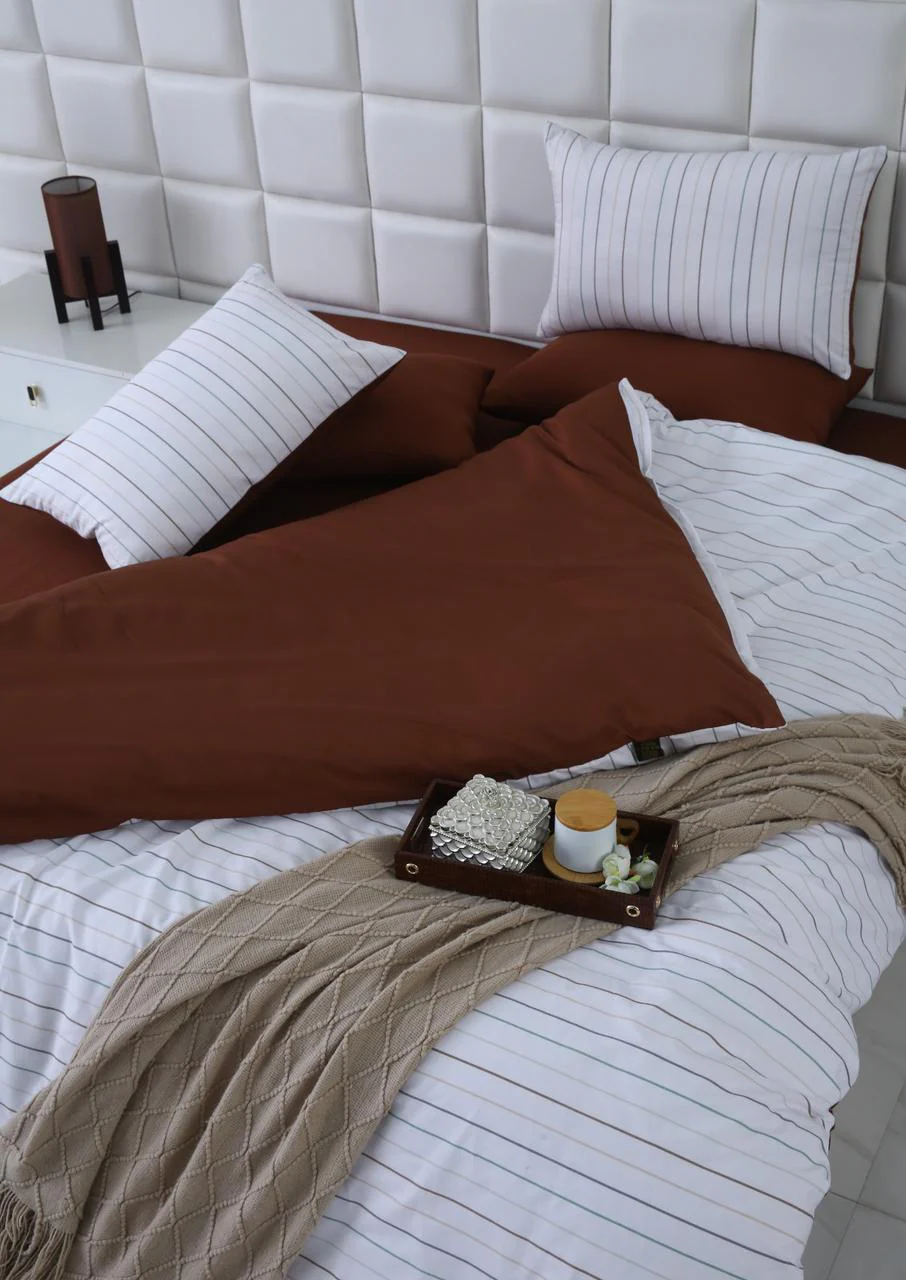 6 PCs Quilt Cover Set-Brown Stripes - Image 5