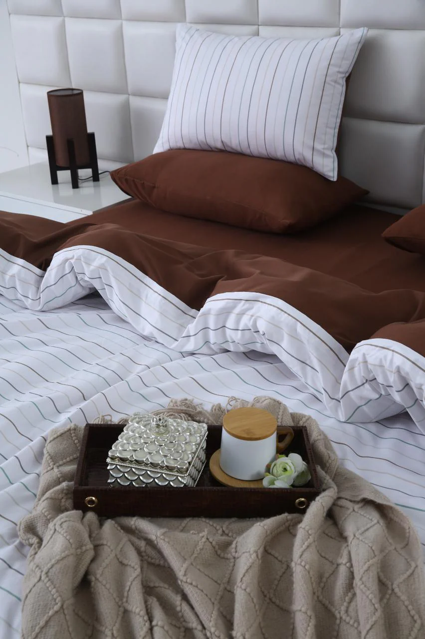 6 PCs Quilt Cover Set-Brown Stripes - Image 8
