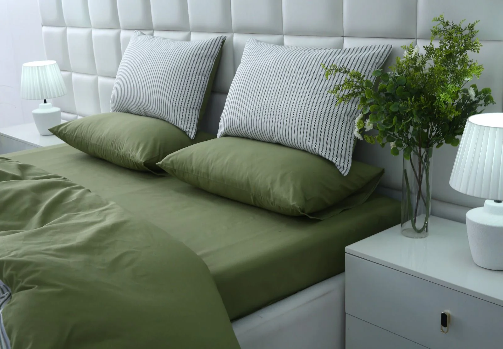 6 PCs Quilt Cover Set-Olive Stripes - Image 10