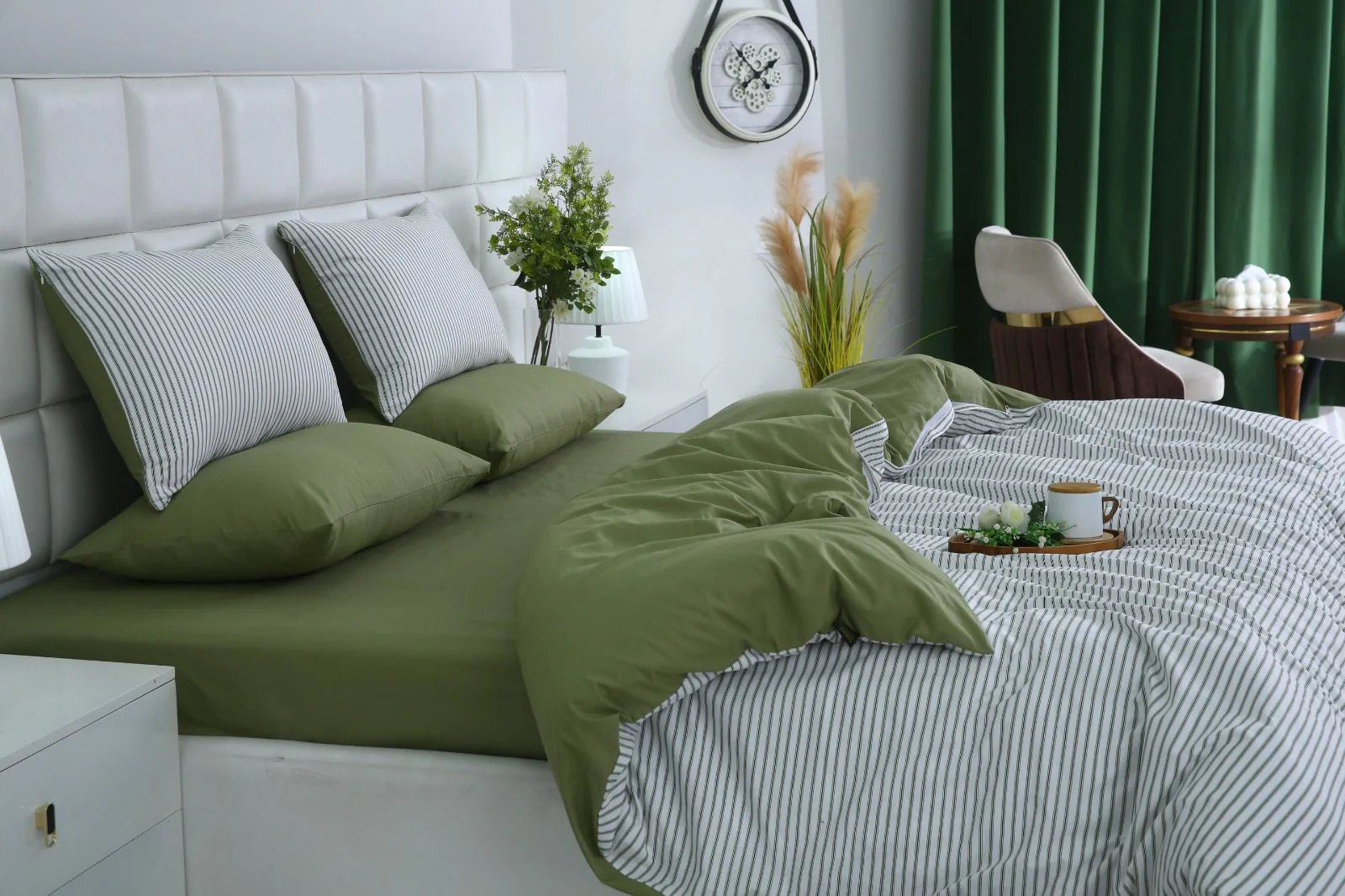 6 PCs Quilt Cover Set-Olive Stripes - Image 15