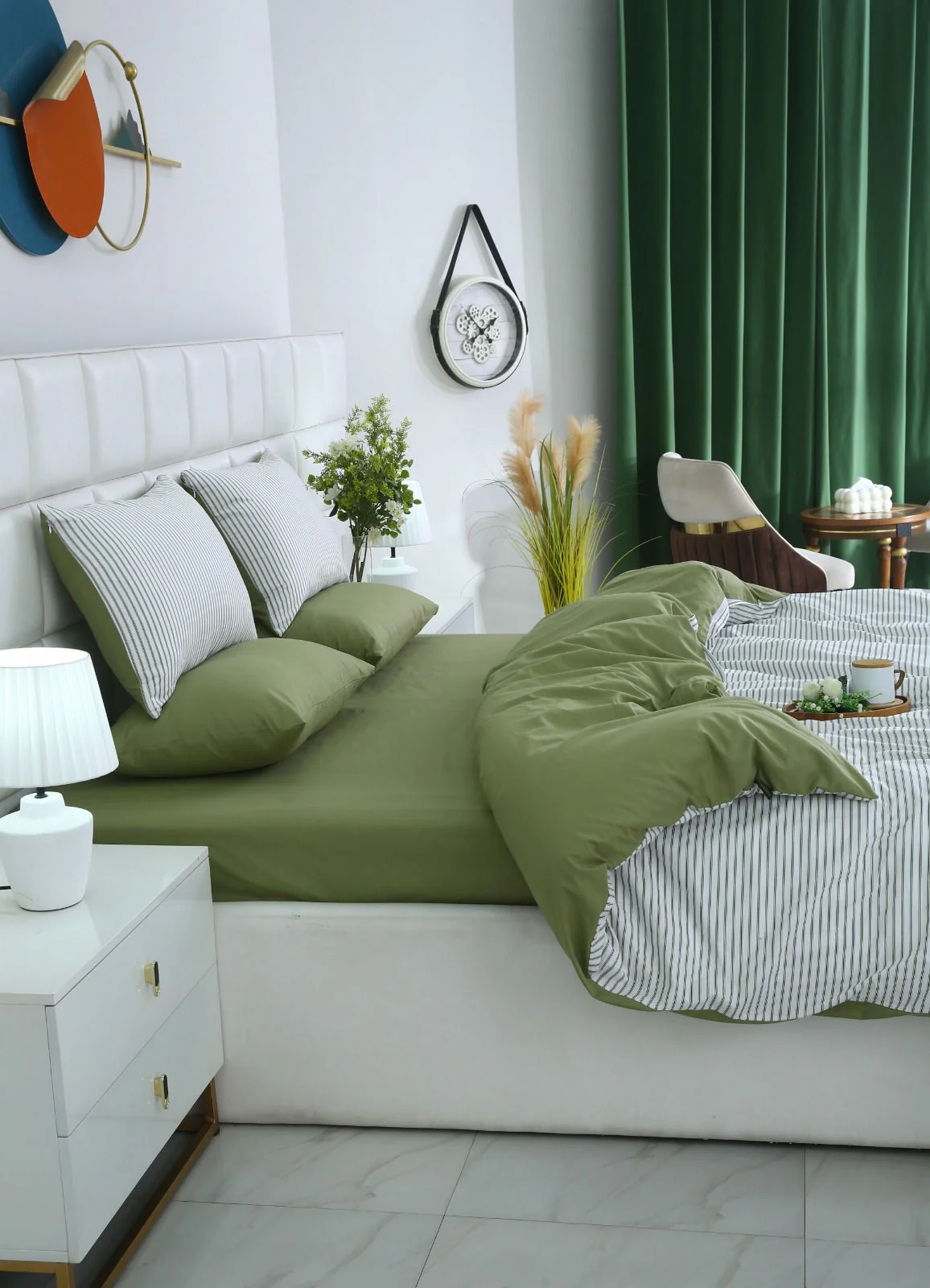 6 PCs Quilt Cover Set-Olive Stripes - Image 17