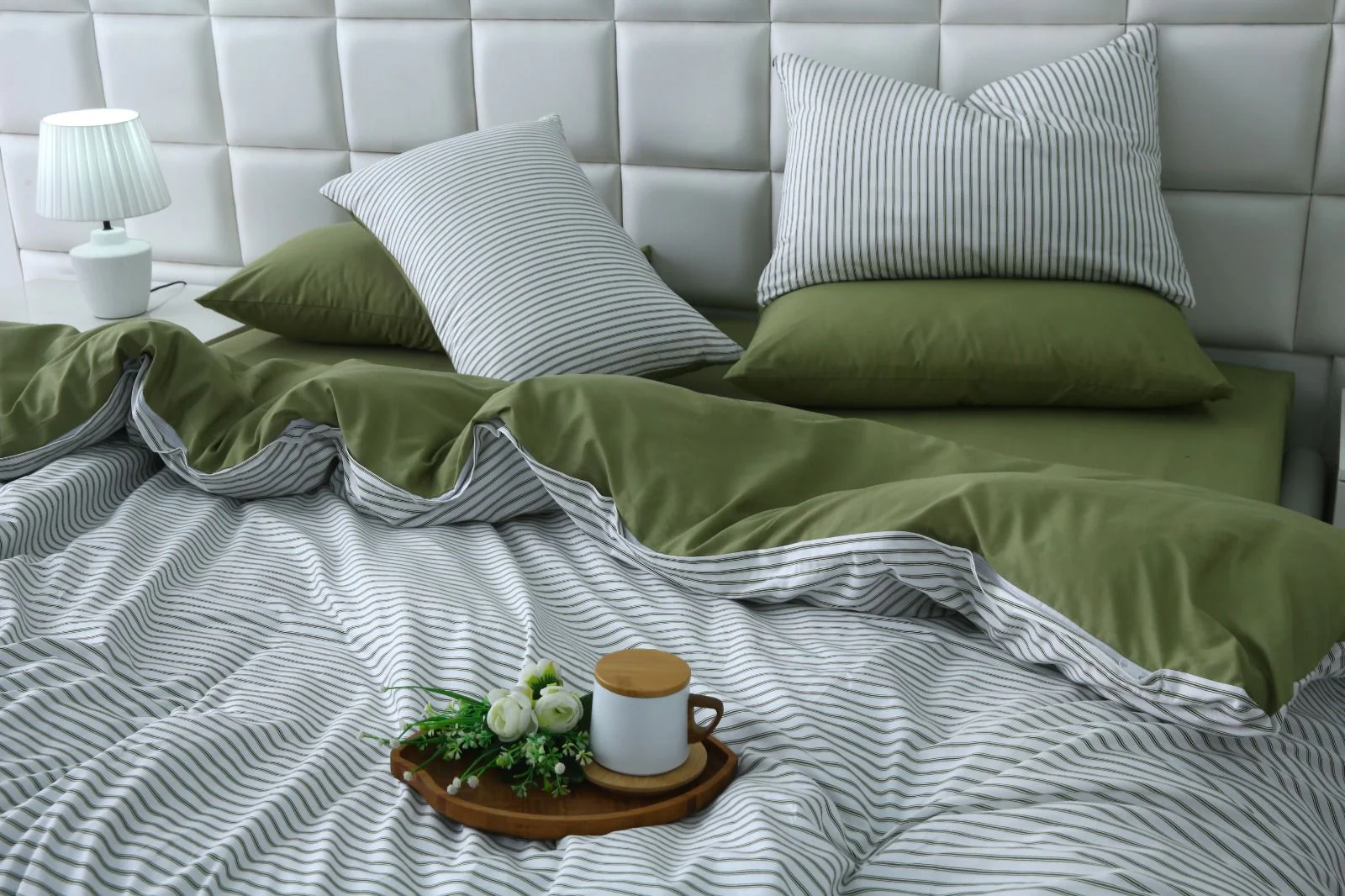 6 PCs Quilt Cover Set-Olive Stripes - Image 4