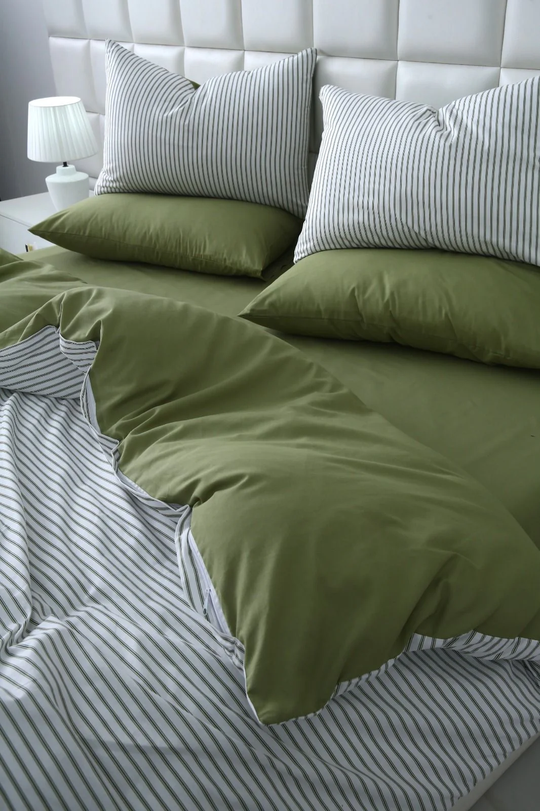 6 PCs Quilt Cover Set-Olive Stripes - Image 5