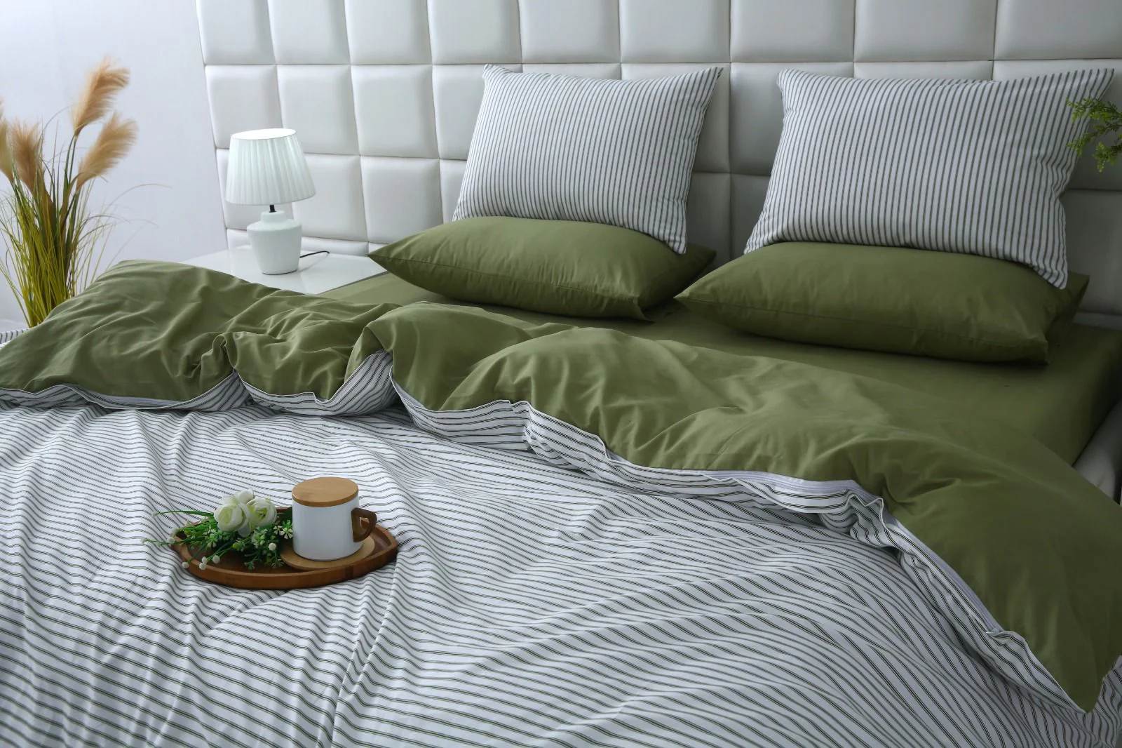 6 PCs Quilt Cover Set-Olive Stripes - Image 7