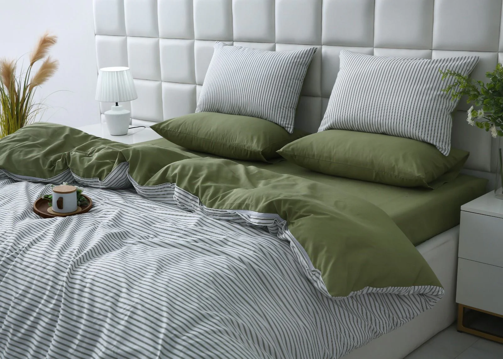6 PCs Quilt Cover Set-Olive Stripes - Image 8