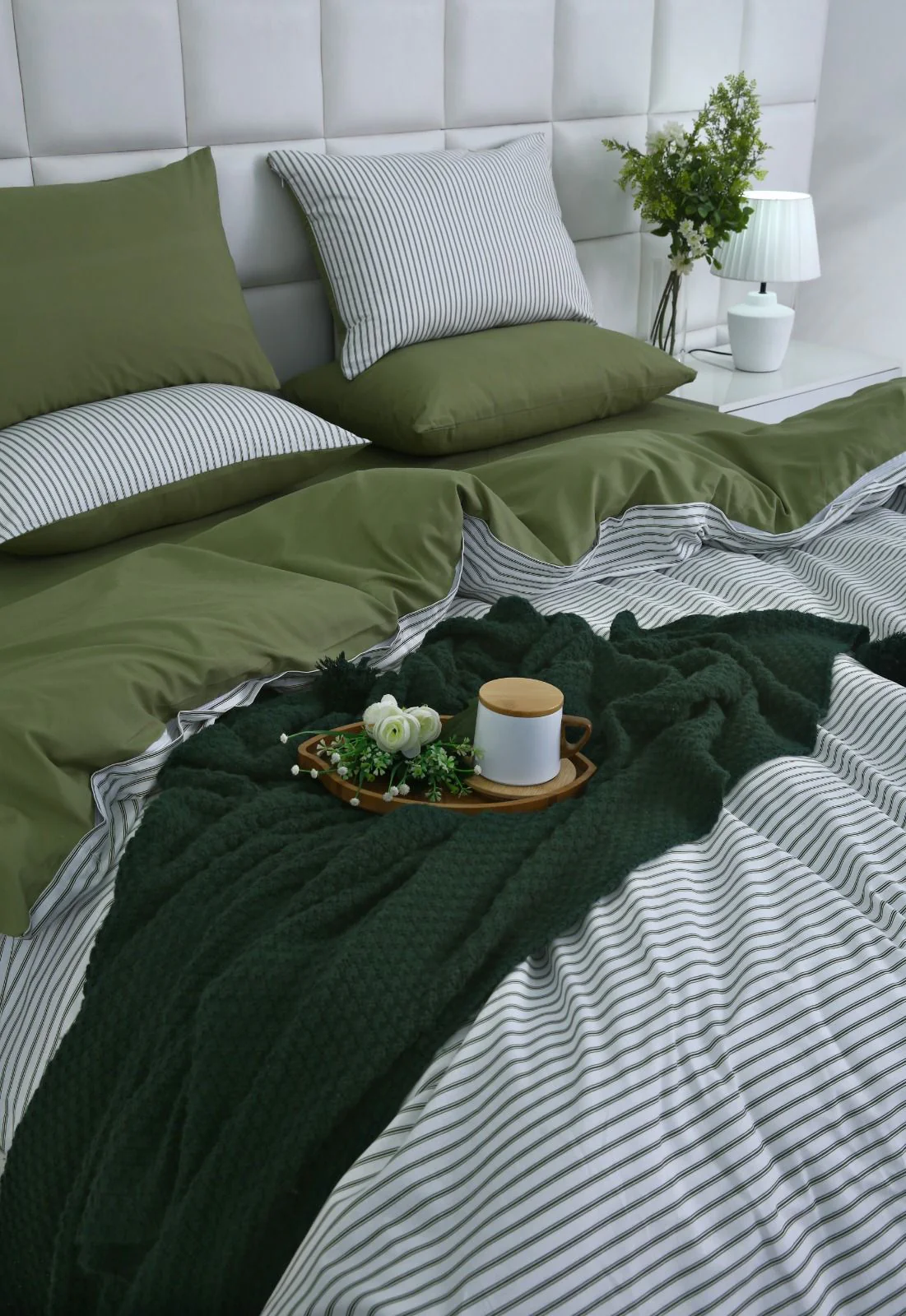 6 PCs Quilt Cover Set-Olive Stripes - Image 9