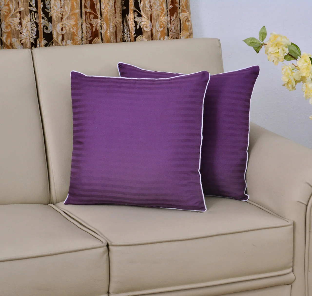 6 PCs Satin Pillows *2 Bed Cushion *2 & Floor Cushion *2 Set-D/Purple - Image 5