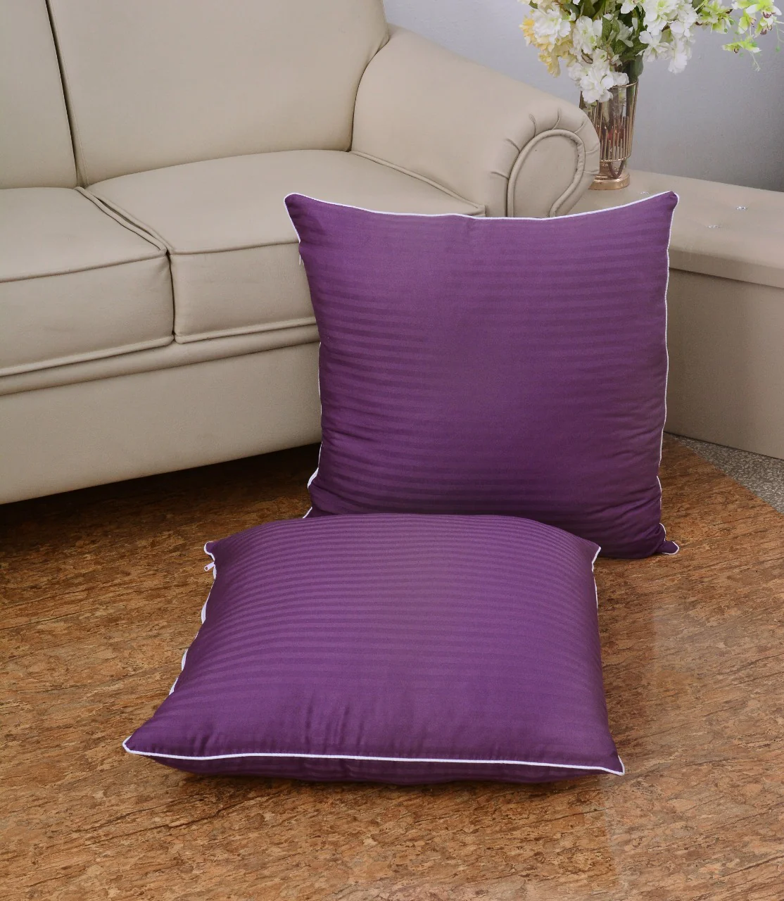 6 PCs Satin Pillows *2 Bed Cushion *2 & Floor Cushion *2 Set-D/Purple - Image 6