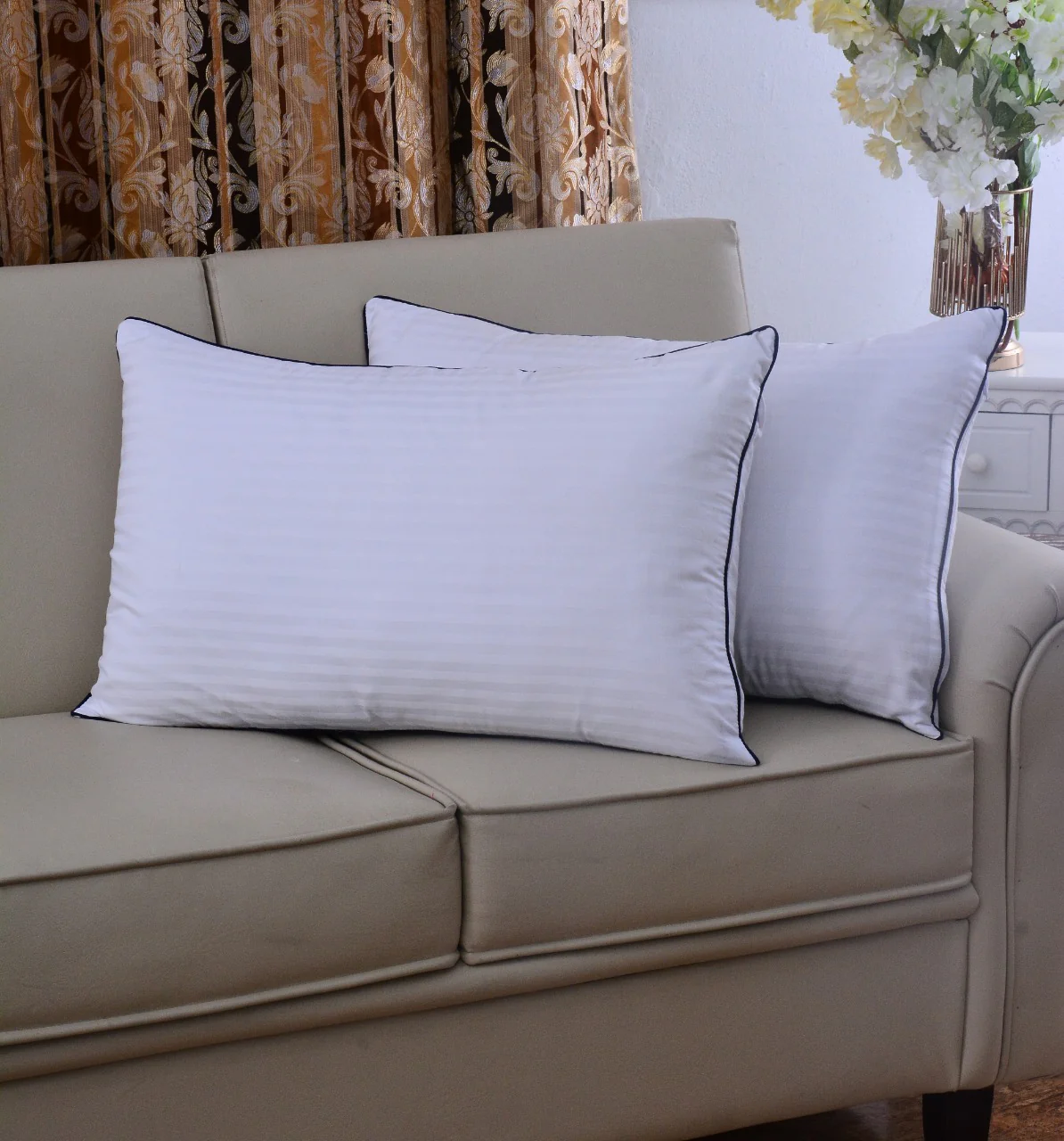 6 PCs Satin Pillows *2 Bed Cushion *2 & Floor Cushion *2 Set-White - Image 3