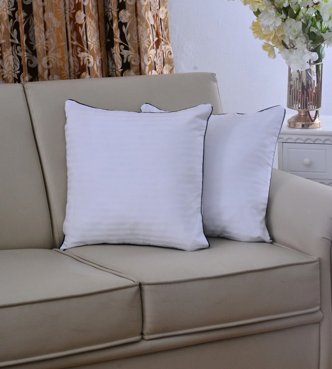 6 PCs Satin Pillows *2 Bed Cushion *2 & Floor Cushion *2 Set-White - Image 5