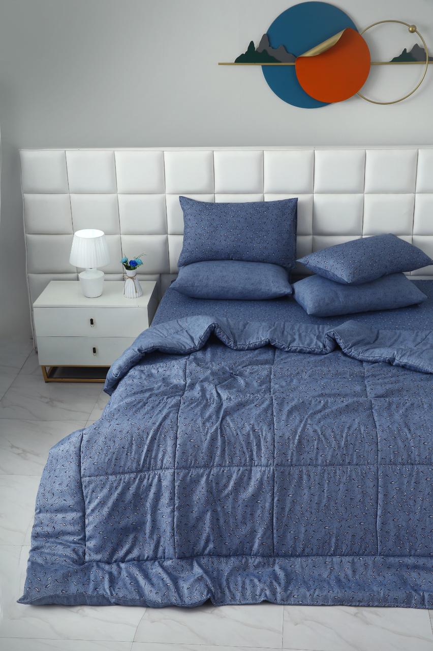 6 PCs Summer Comforter Set-Blue Feathers - Image 4