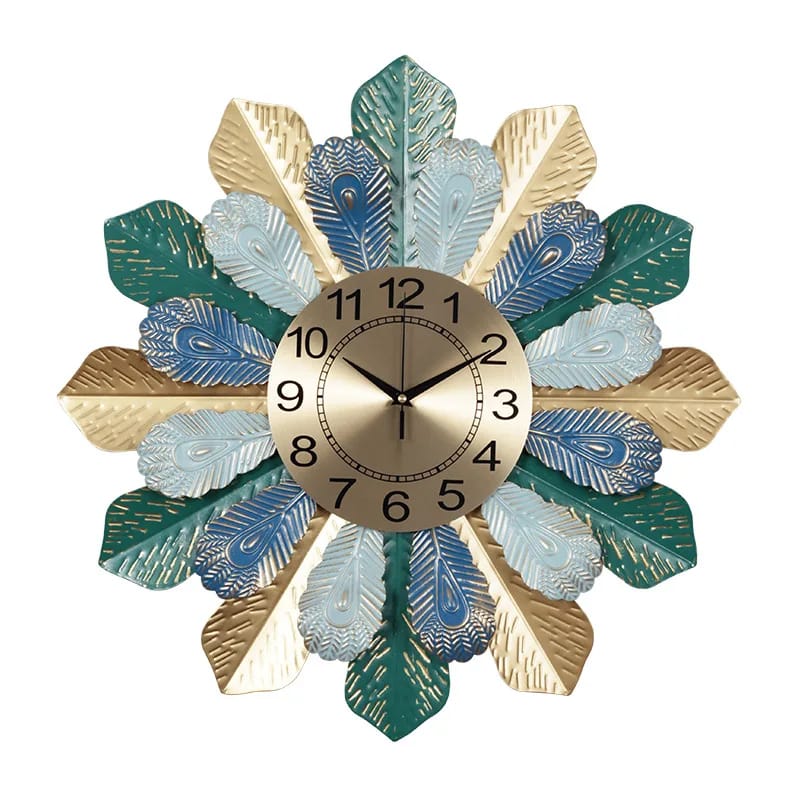 62CM Wall Clock Golden Metallic-Peacock Wings - Image 4