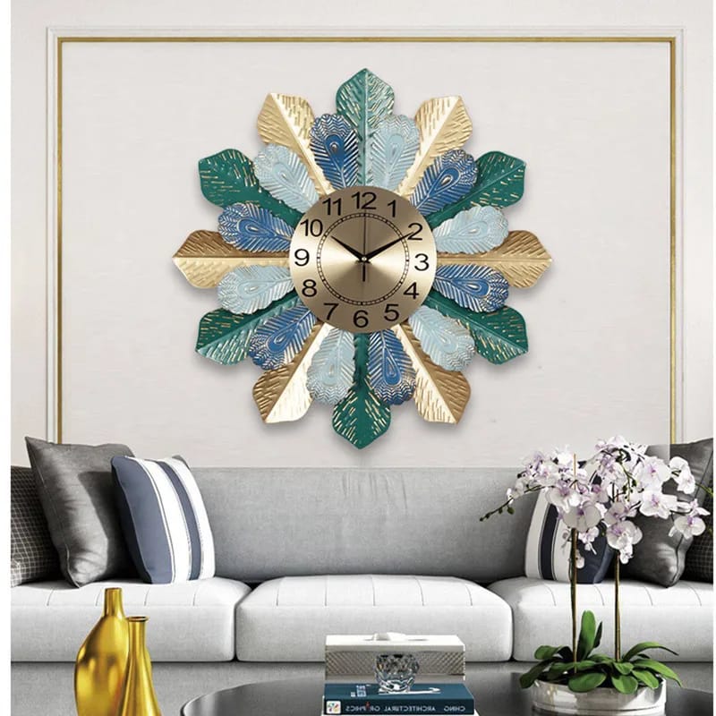 62CM Wall Clock Golden Metallic-Peacock Wings - Image 5