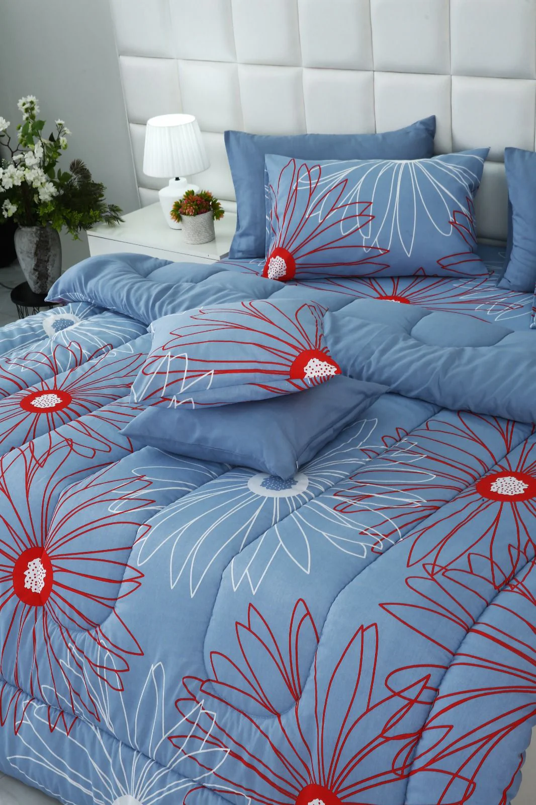 8 PCs Winter Razai Set-Wine Rose - Image 15