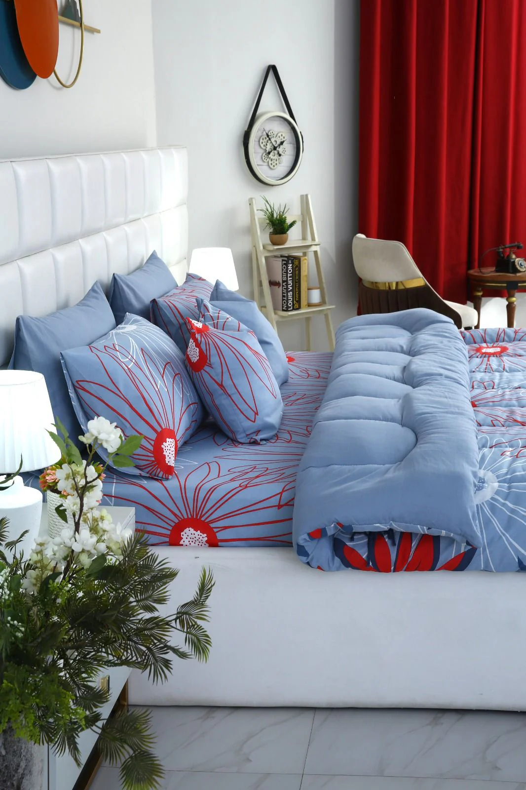 8 PCs Winter Razai Set-Wine Rose - Image 6