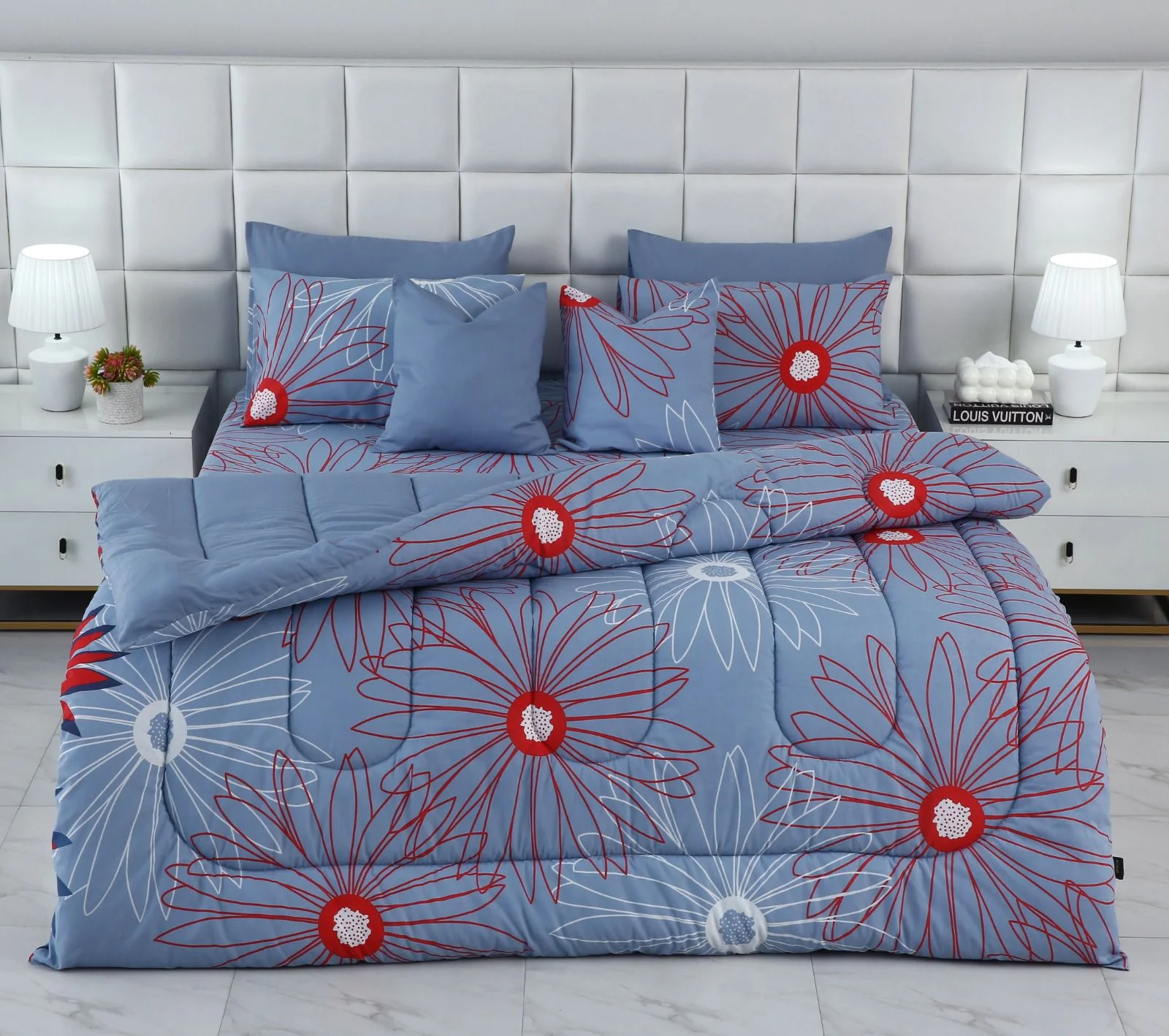 8 PCs Winter Razai Set-Wine Rose - Image 8