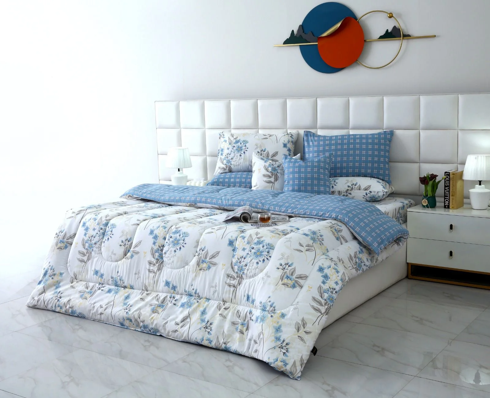 8 PCs Winter Razai Set-Blue Poppy - Image 3