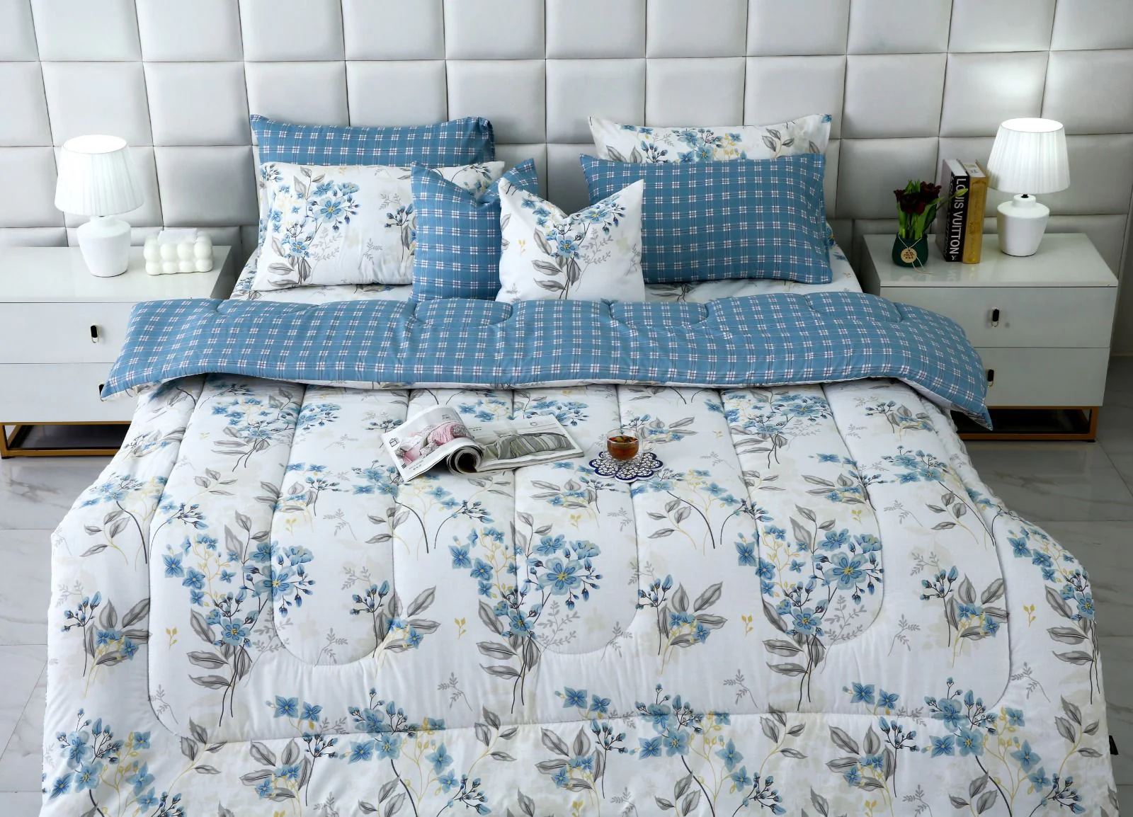 8 PCs Winter Razai Set-Blue Poppy - Image 4