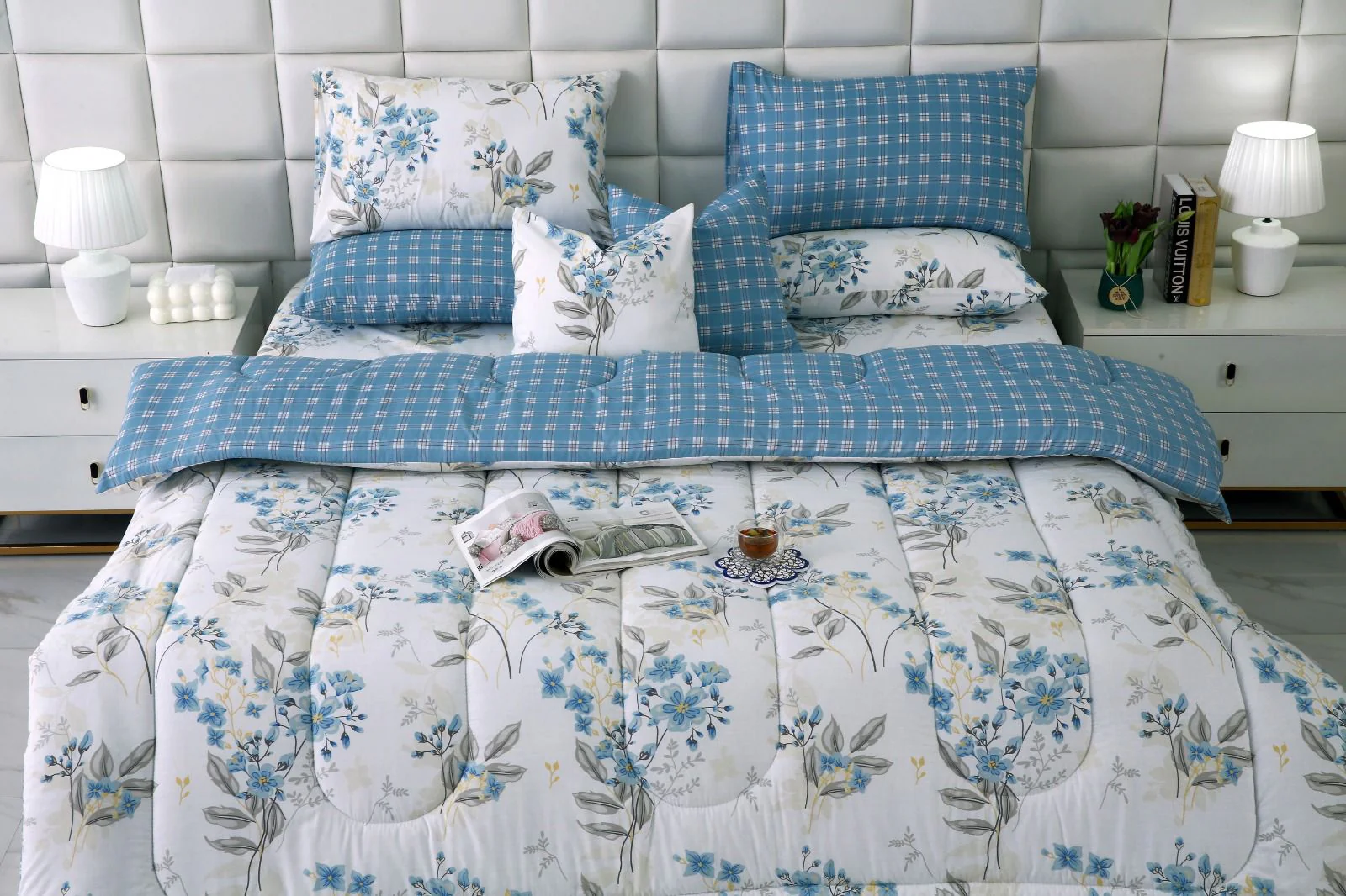8 PCs Winter Razai Set-Blue Poppy - Image 5