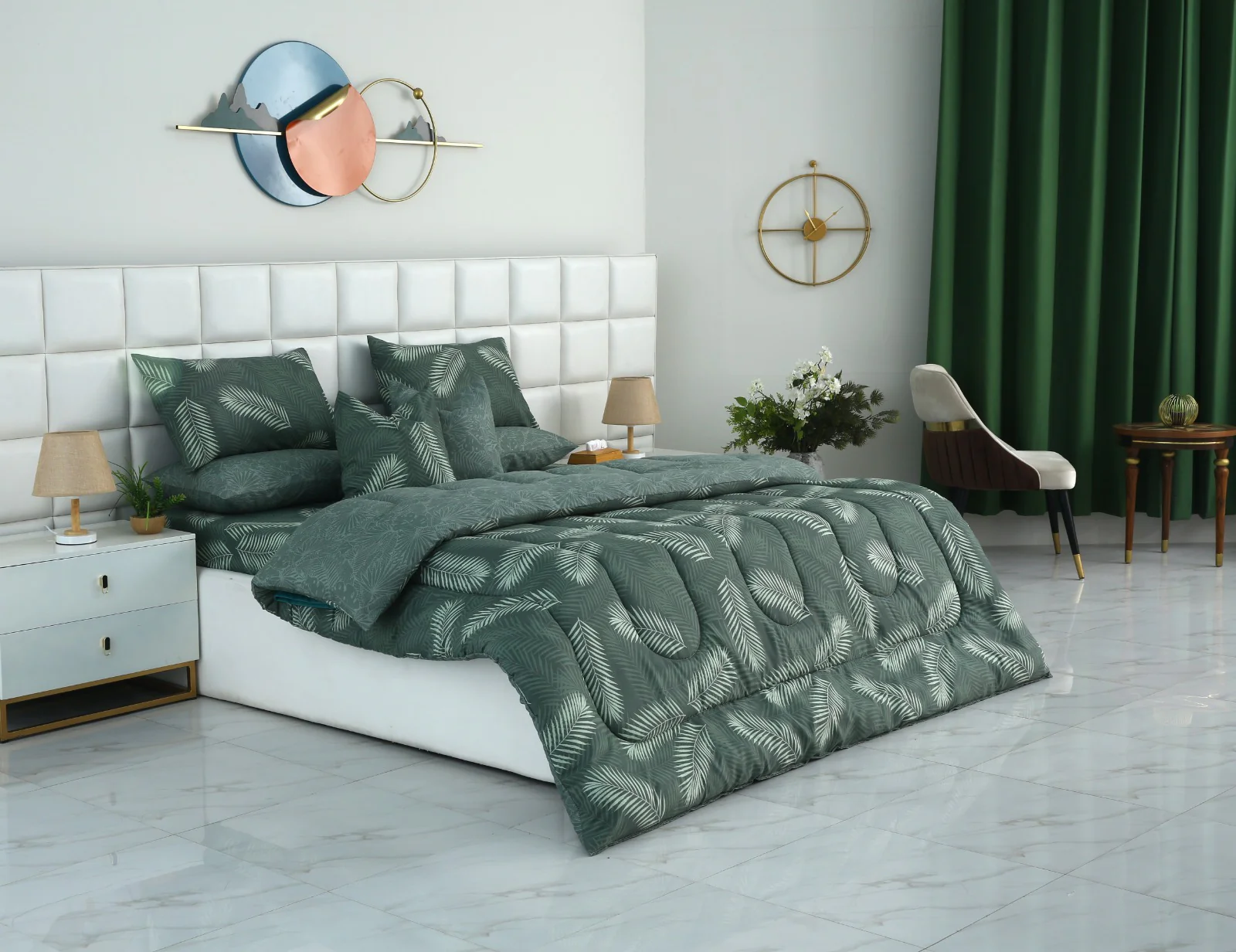 8 PCs Winter Razai Set-Emerald Feathers - Image 3