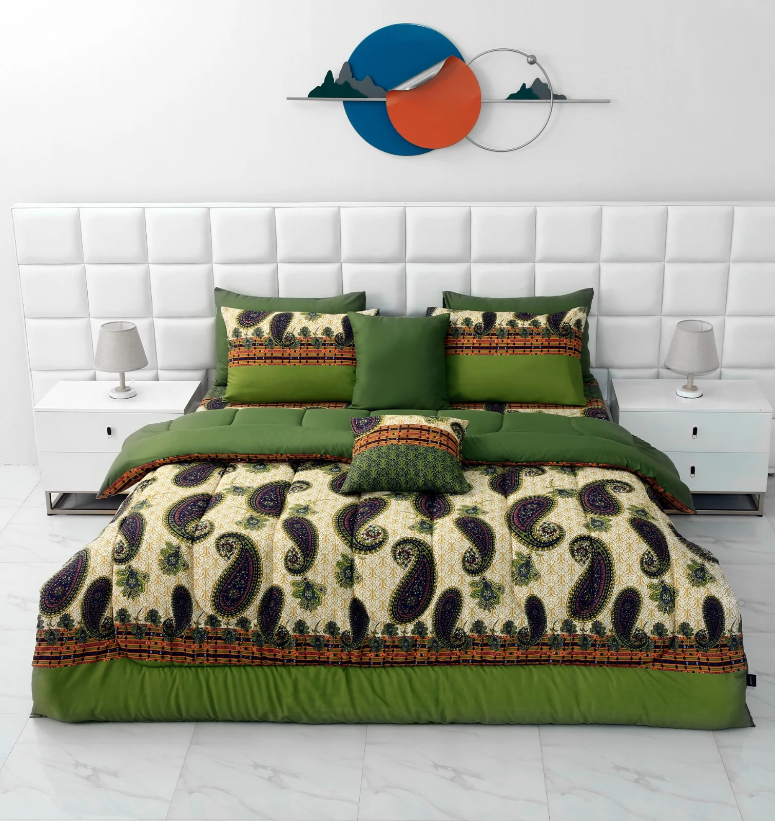 8 PCs Winter Comforter Set-Green Paisley