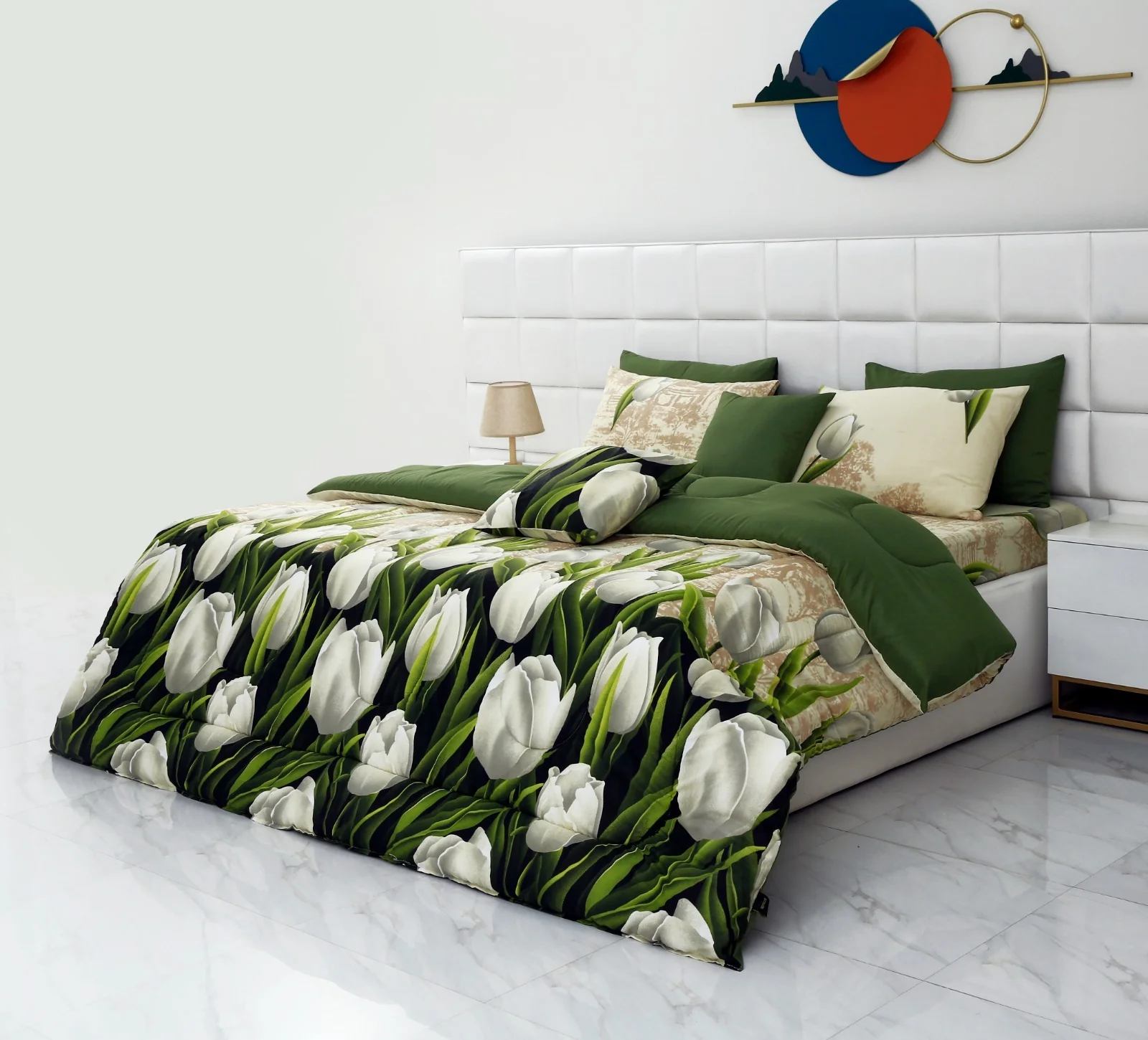 8 PCs Winter Razai Set-Green Tulip - Image 3