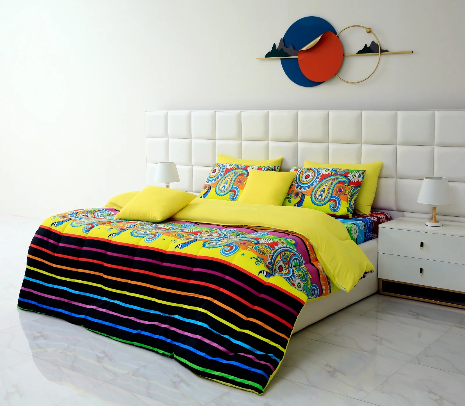 8 PCs Winter Comforter Set-Multi Flowers(Yellow Reverse) - Image 10