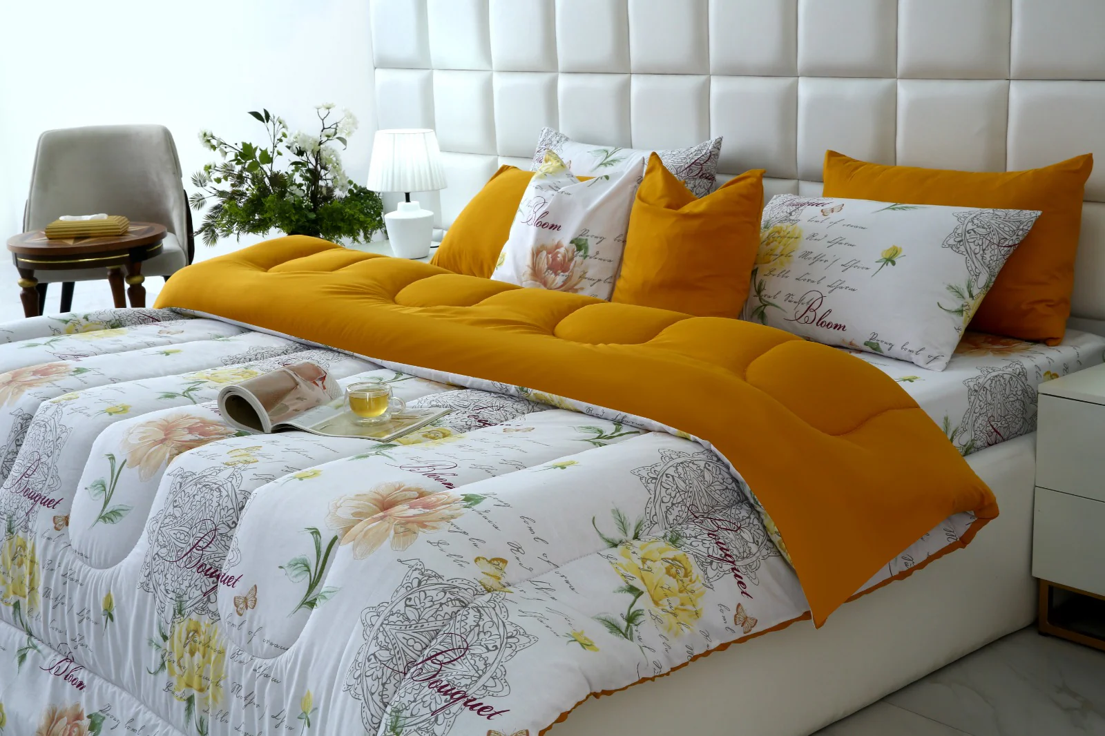 8 PCs Winter Razai Set-Mustard Flowers - Image 10