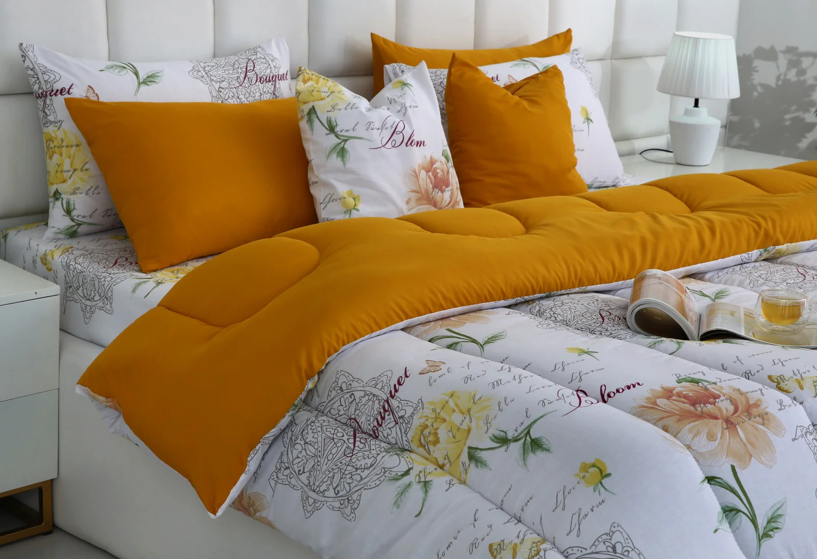 8 PCs Winter Razai Set-Mustard Flowers - Image 3