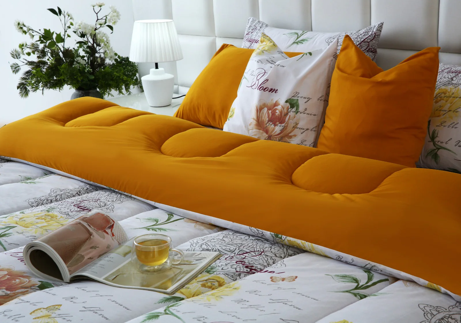 8 PCs Winter Razai Set-Mustard Flowers - Image 4