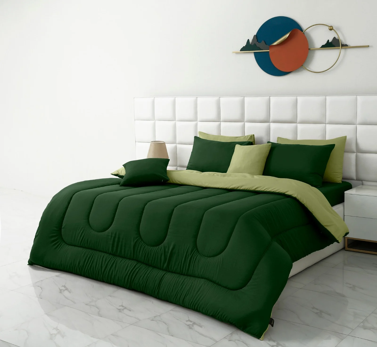 8 PCs Winter Razai Set-Olive Over Sage Green - Image 2