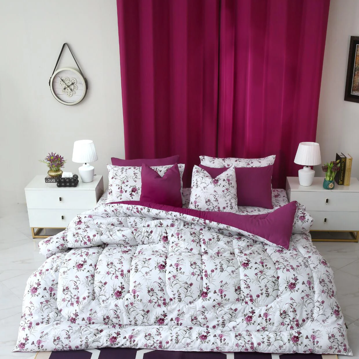 8 PCs Winter Razai Set-Plum Petals