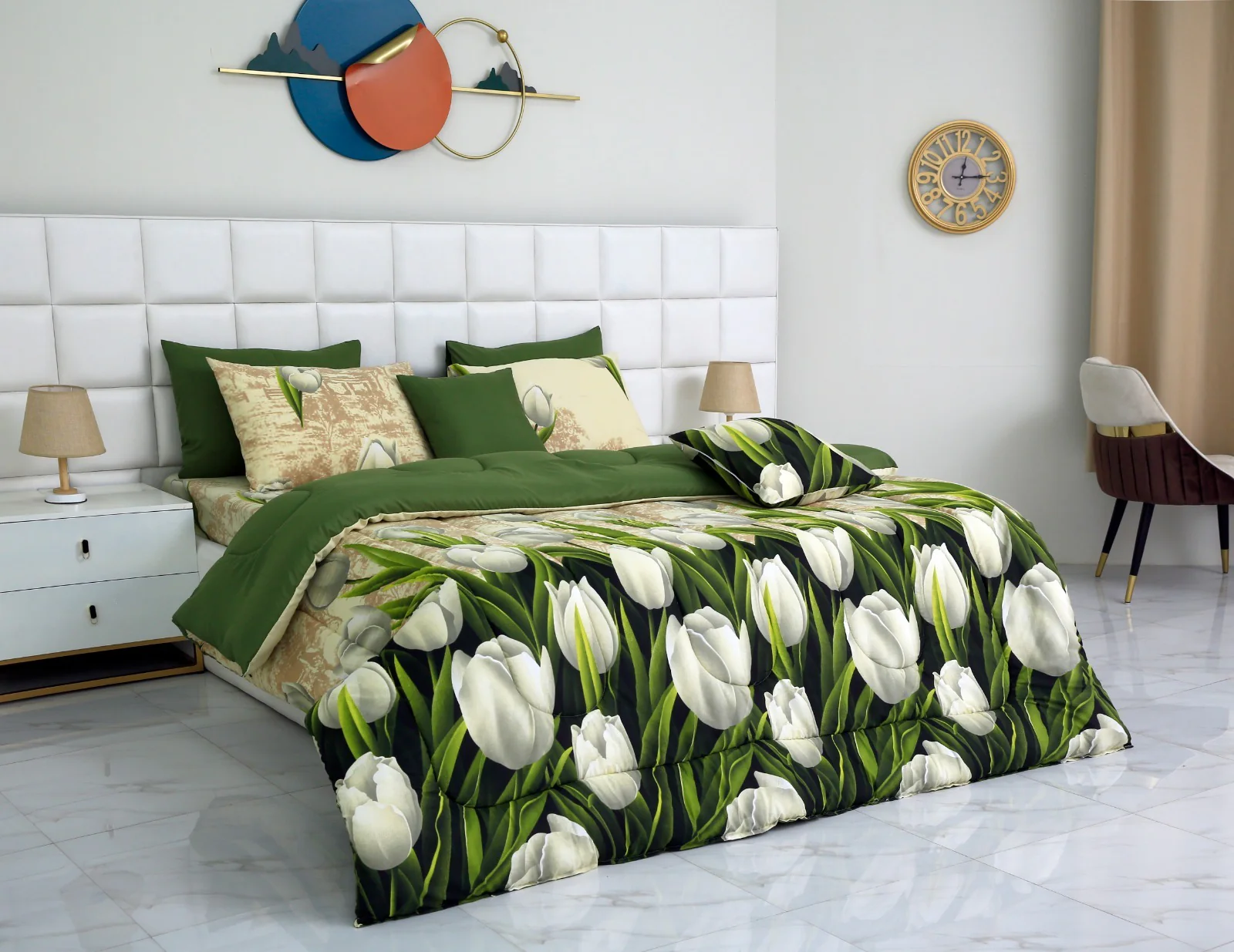 8 PCs Winter Razai Set-Tulip Green - Image 8