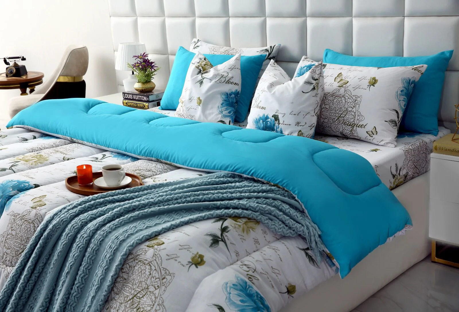 8 PCs Winter Razai Set-Blue Flowers - Image 16