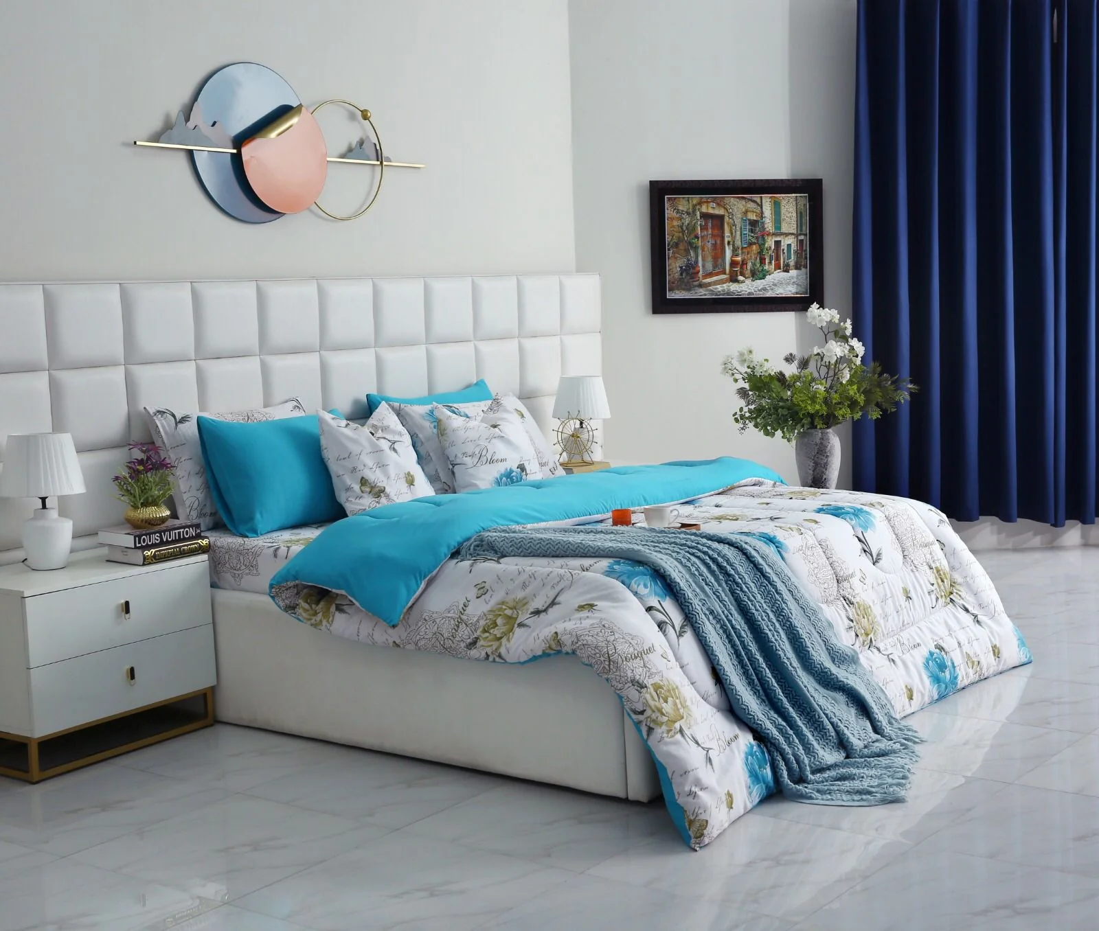 8 PCs Winter Razai Set-Blue Flowers - Image 3