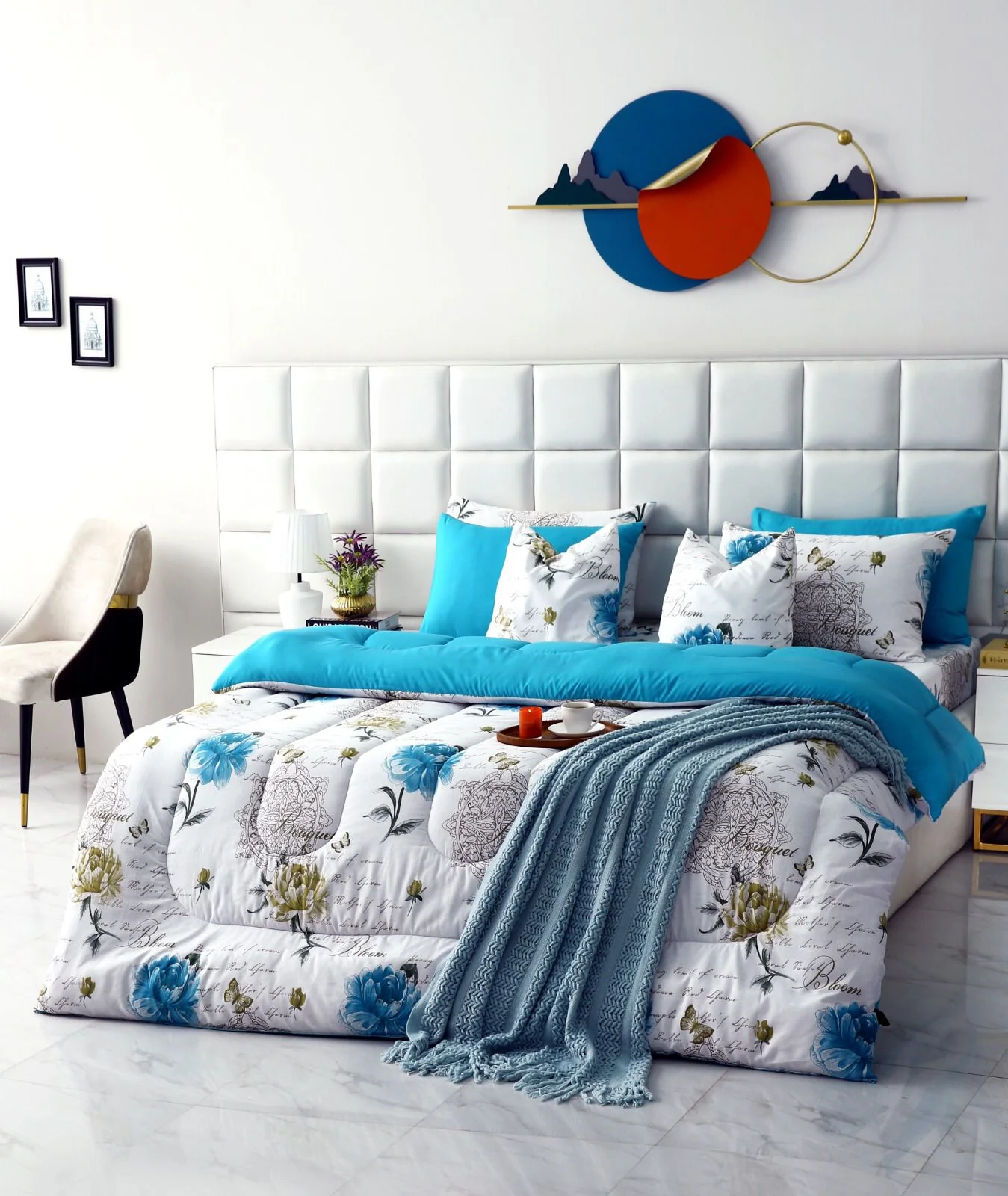 8 PCs Winter Razai Set-Blue Flowers - Image 4