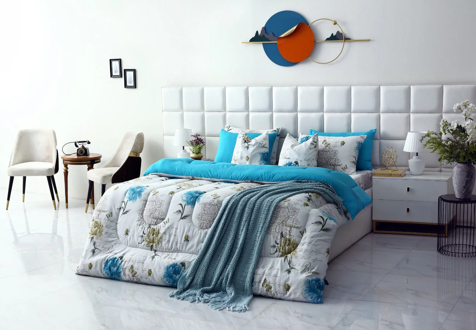 8 PCs Winter Razai Set-Blue Flowers - Image 5