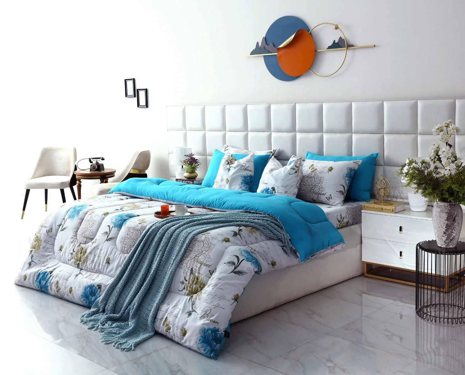 8 PCs Winter Razai Set-Blue Flowers - Image 6