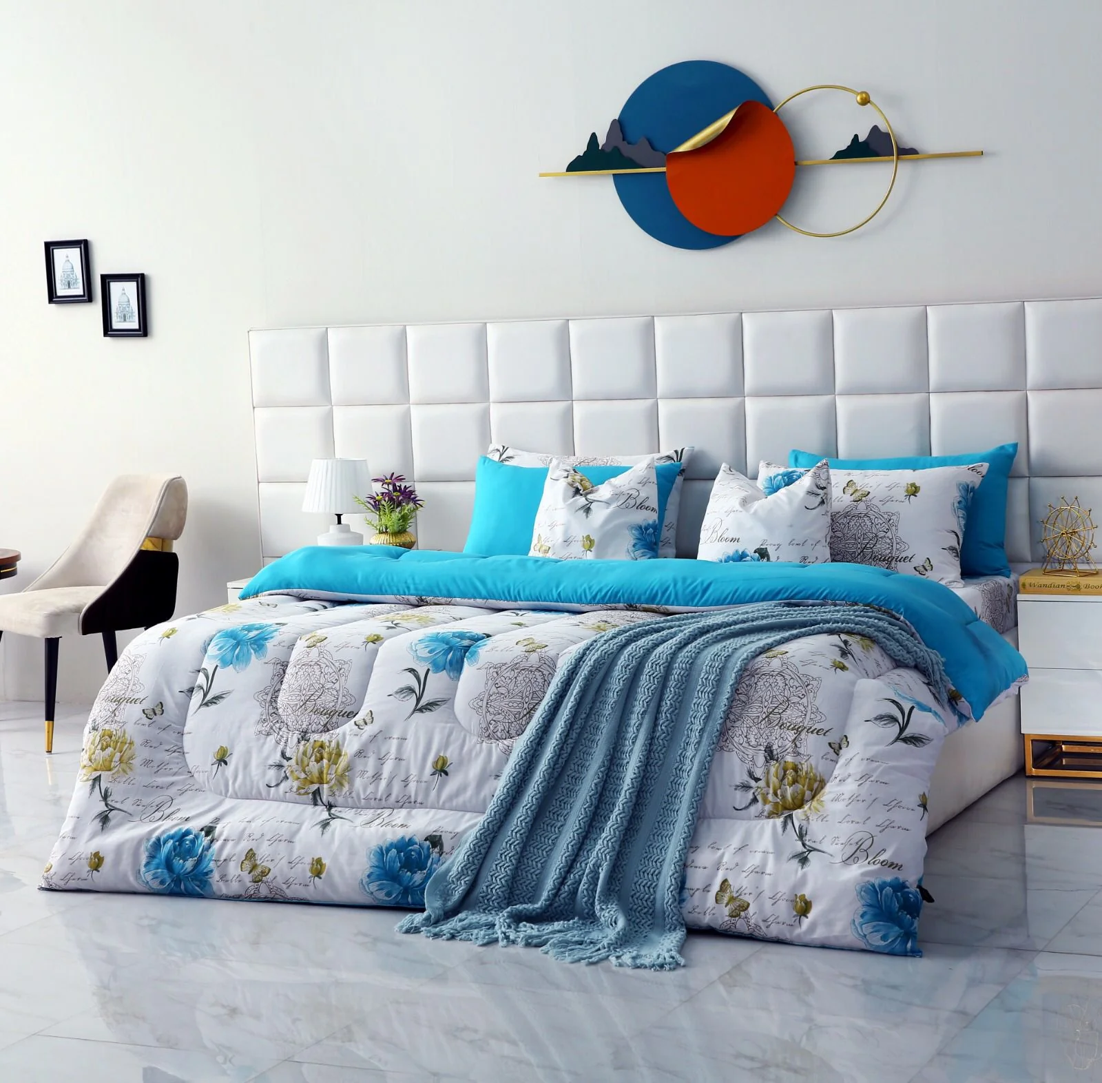 8 PCs Winter Razai Set-Blue Flowers - Image 7