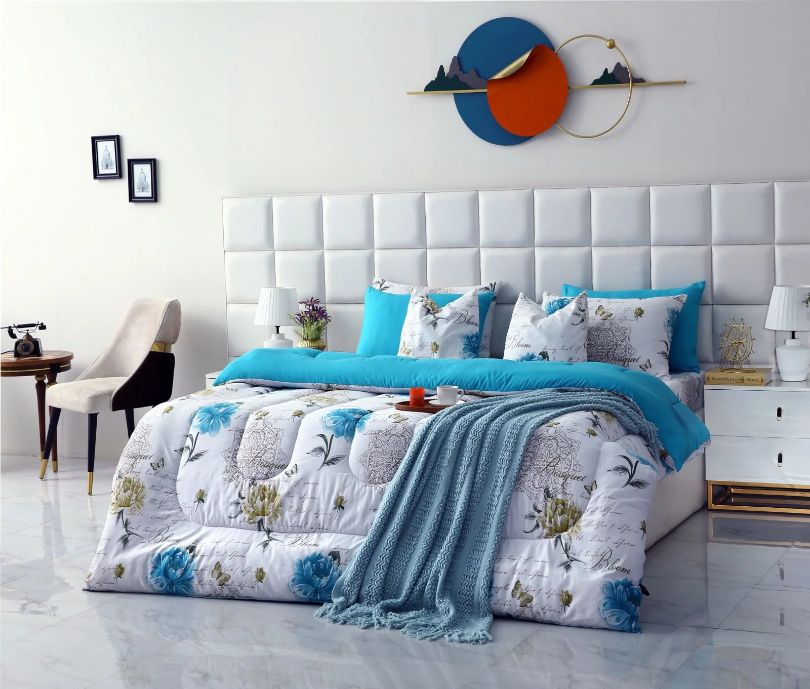 8 PCs Winter Razai Set-Blue Flowers - Image 8